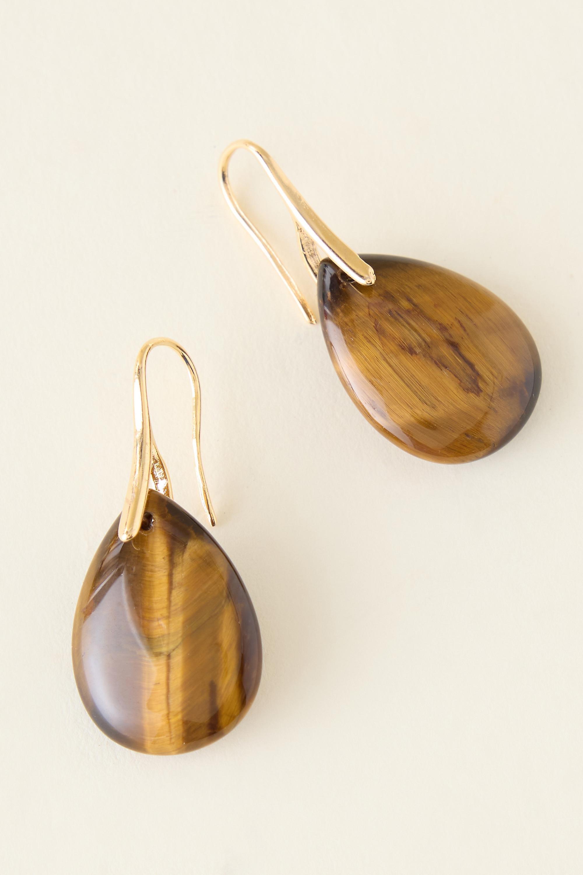 Stone Drop Earrings, Brown, Brown, large image number 0