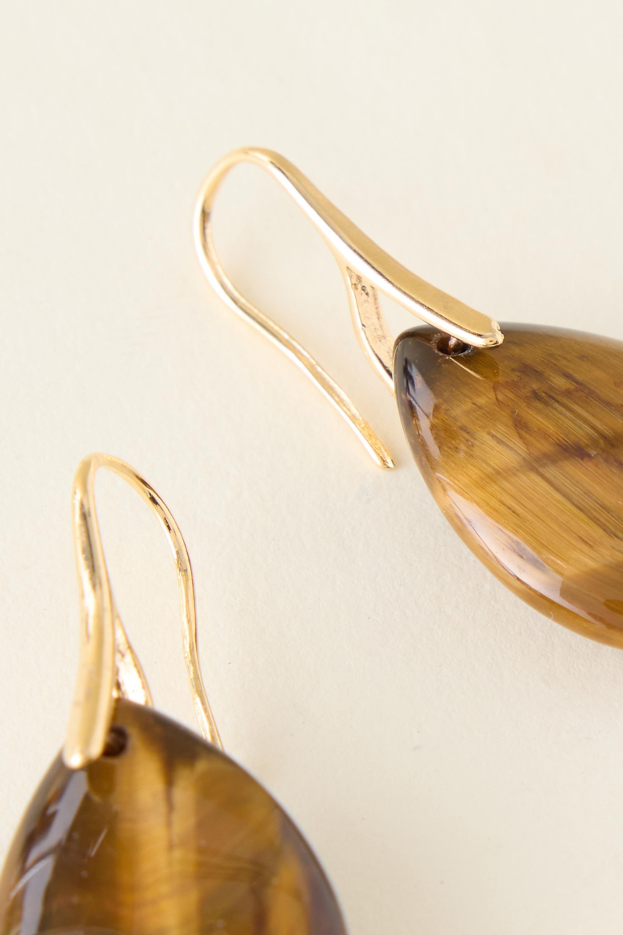 Stone Drop Earrings, Brown, Brown, large image number 3