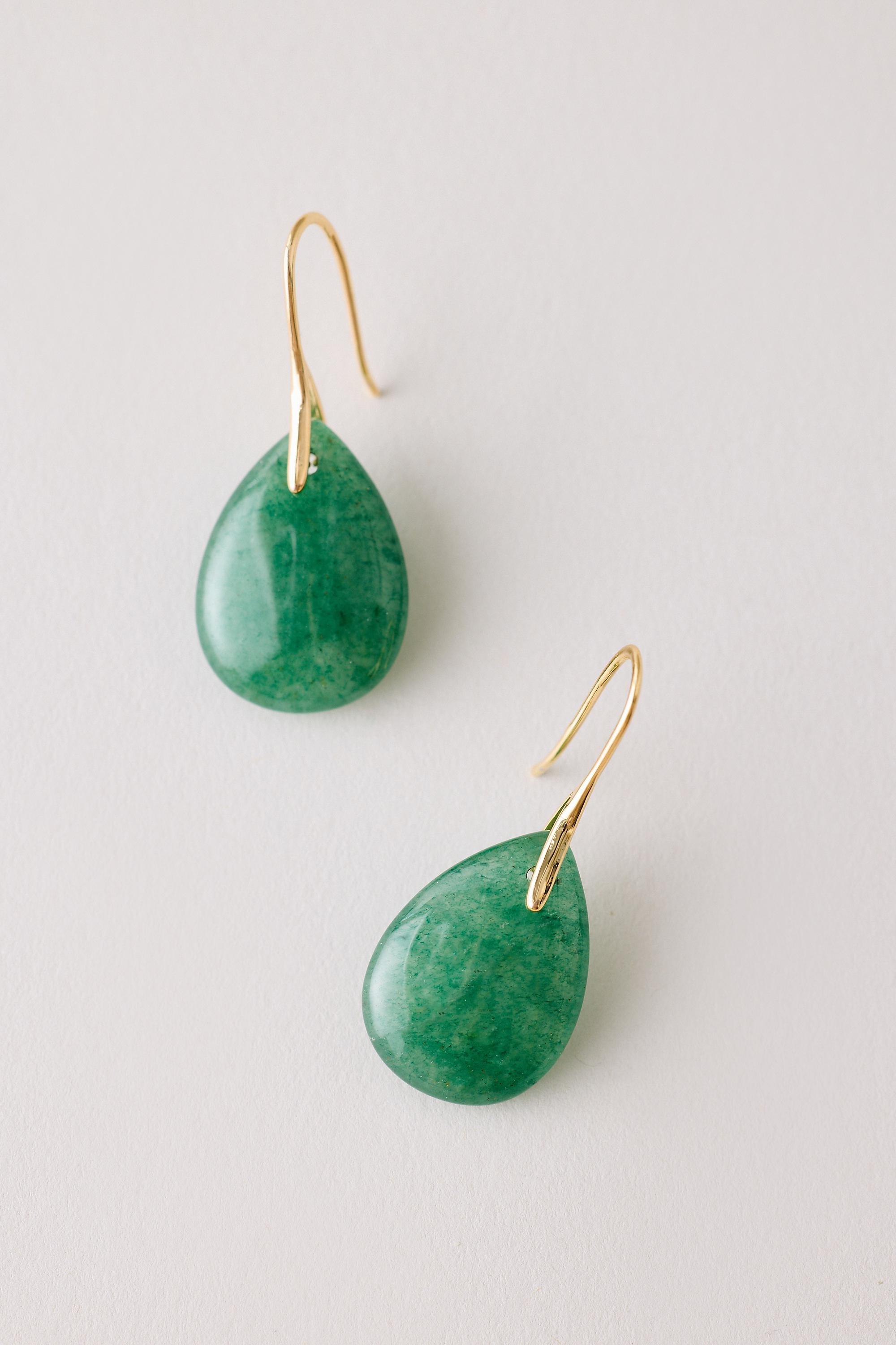 Stone Drop Earrings, Green, A501_0030, large image number 0