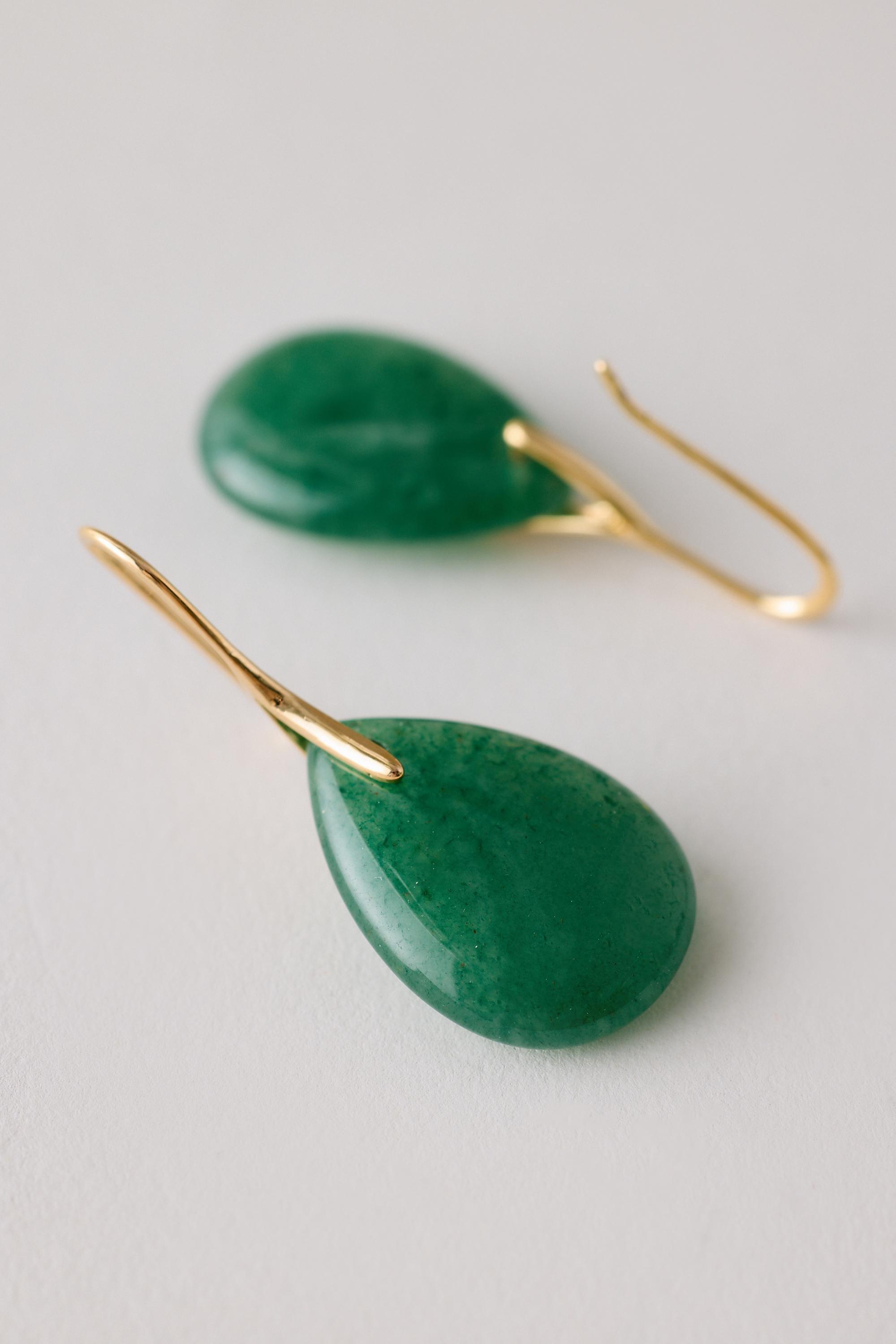Stone Drop Earrings, Green, A501_0030, large image number 2