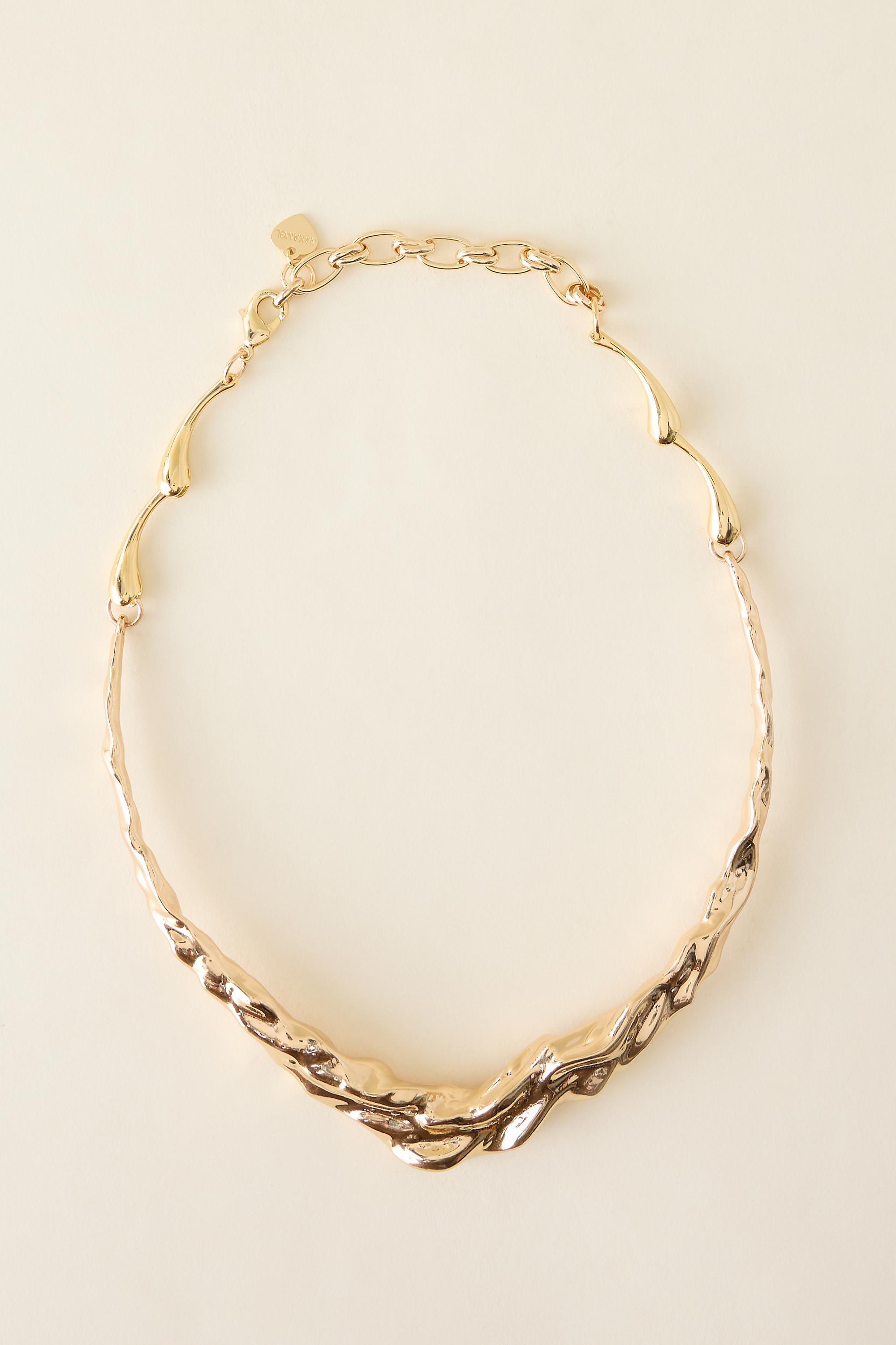 Hammered Sculptural Collar Necklace, Gold, Gold, large image number 0