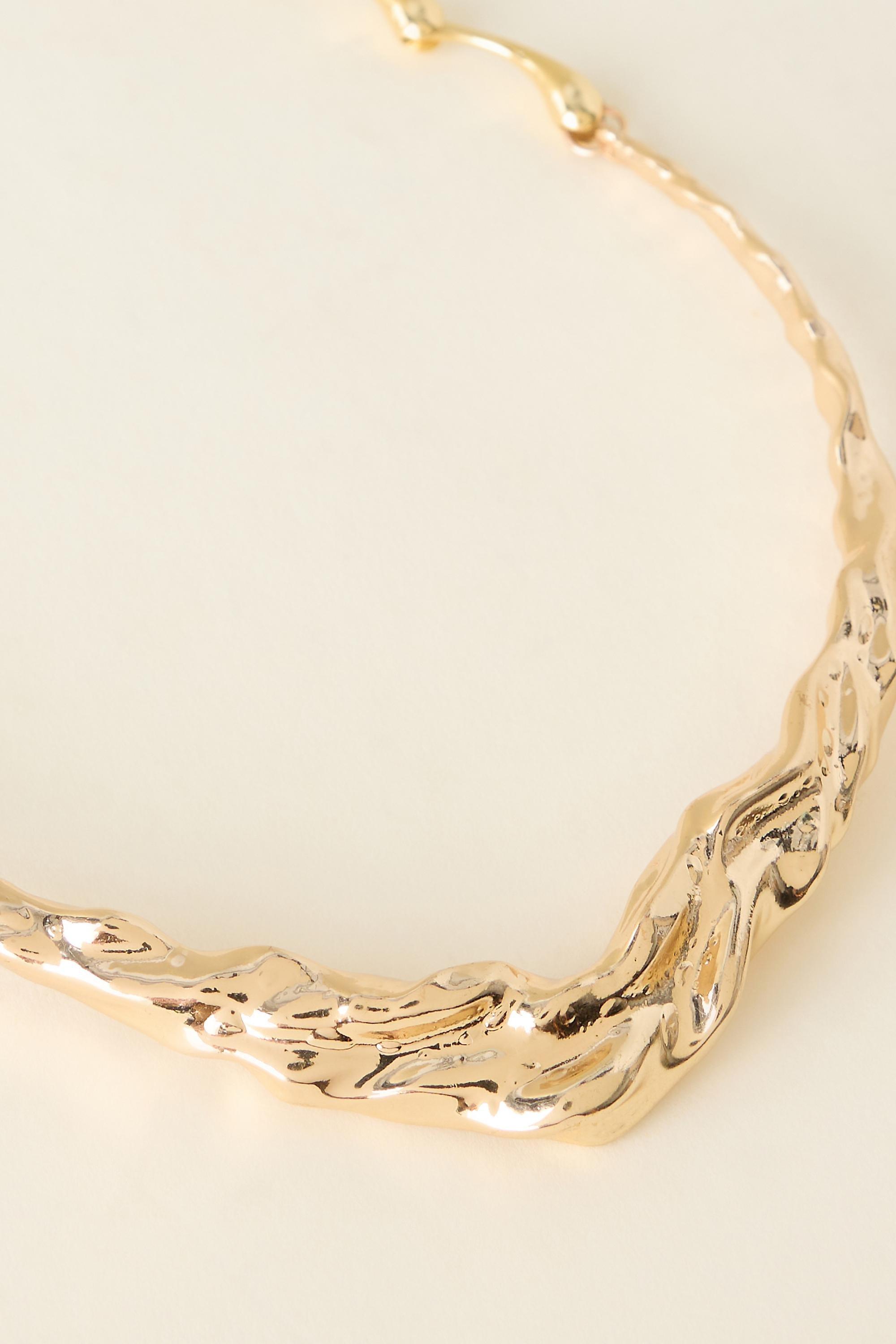 Hammered Sculptural Collar Necklace, Gold, Gold, large image number 3