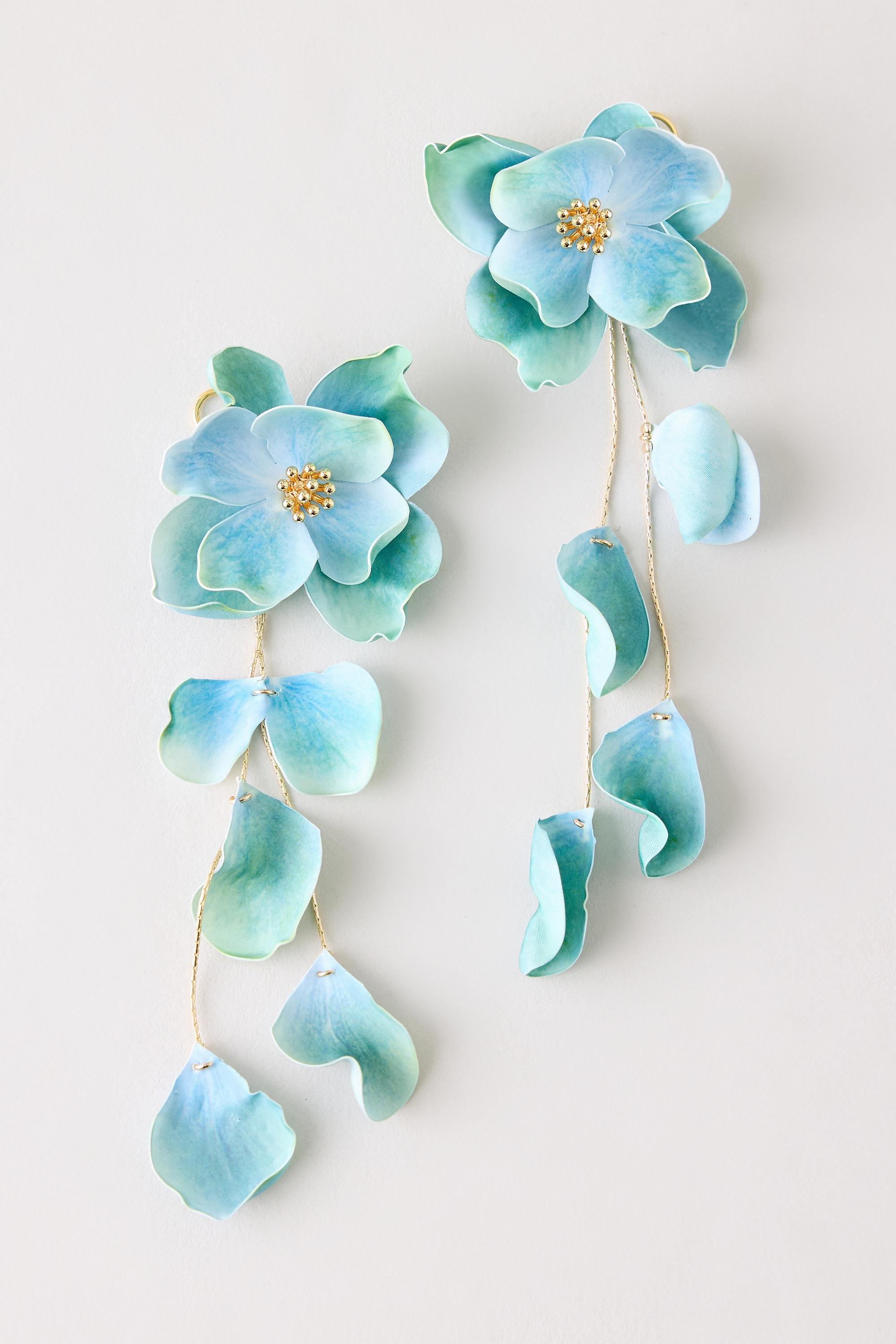 Floral Drop Earrings, Blue, Blue, large image number 0
