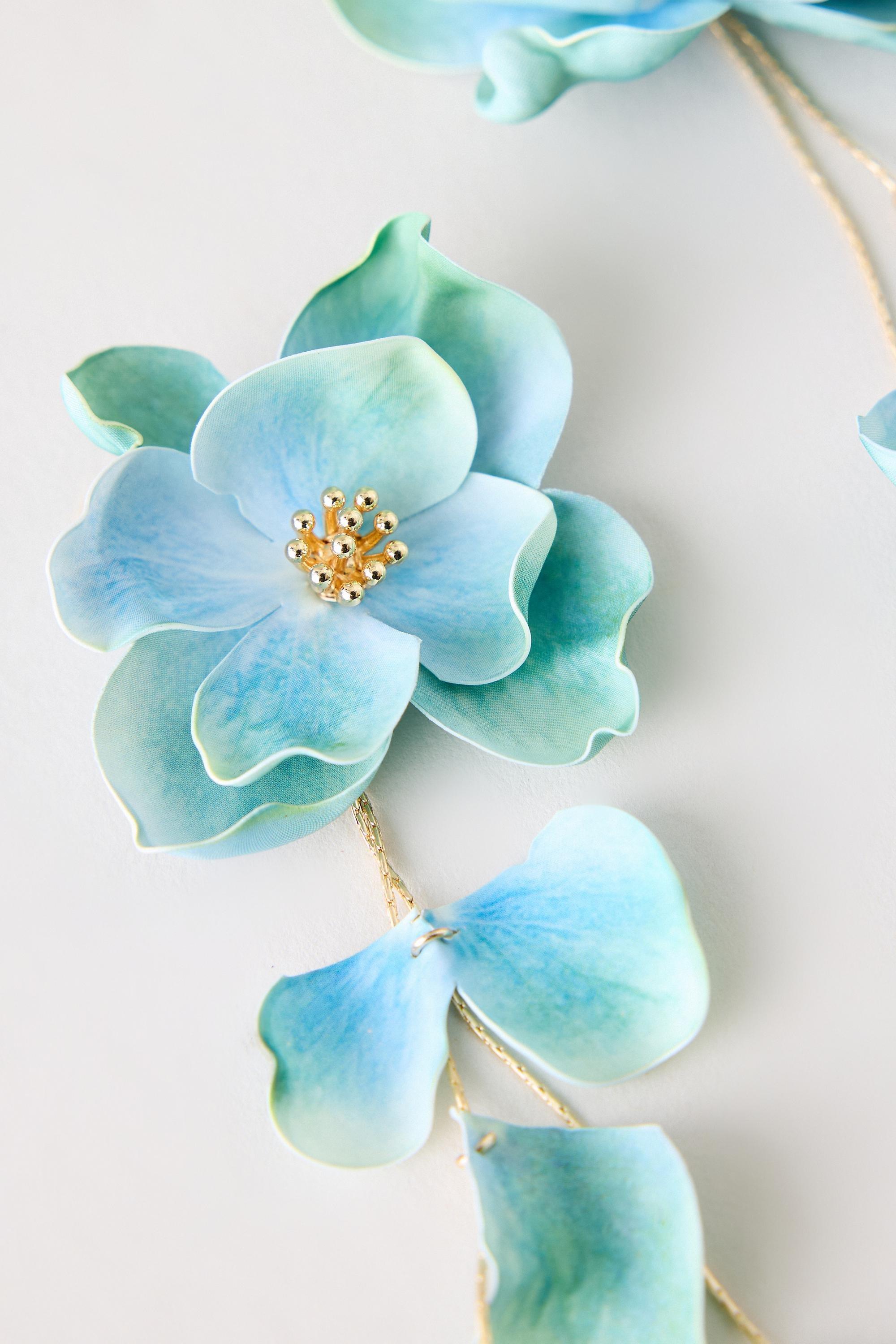 Floral Drop Earrings, Blue, Blue, large image number 1