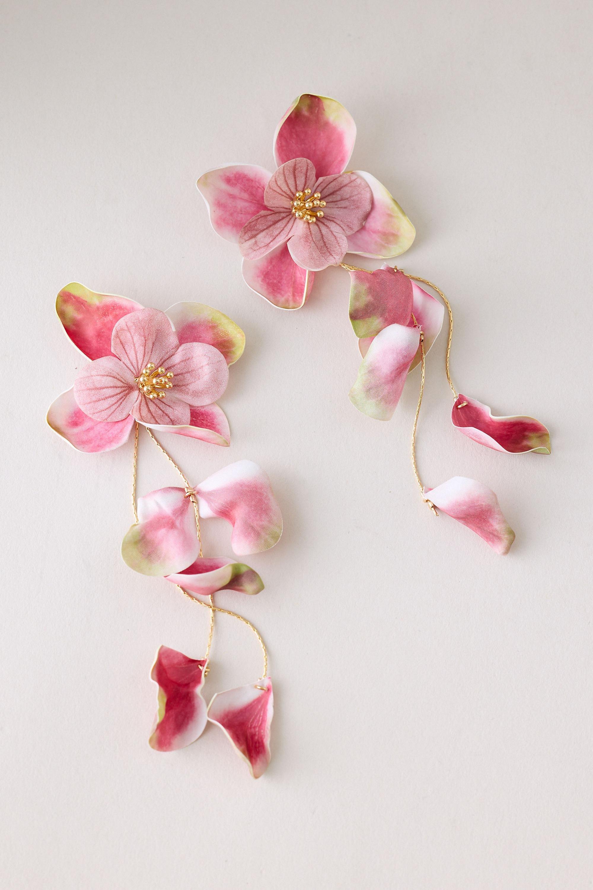 Floral Drop Earrings, Pink, Pink, large image number 0