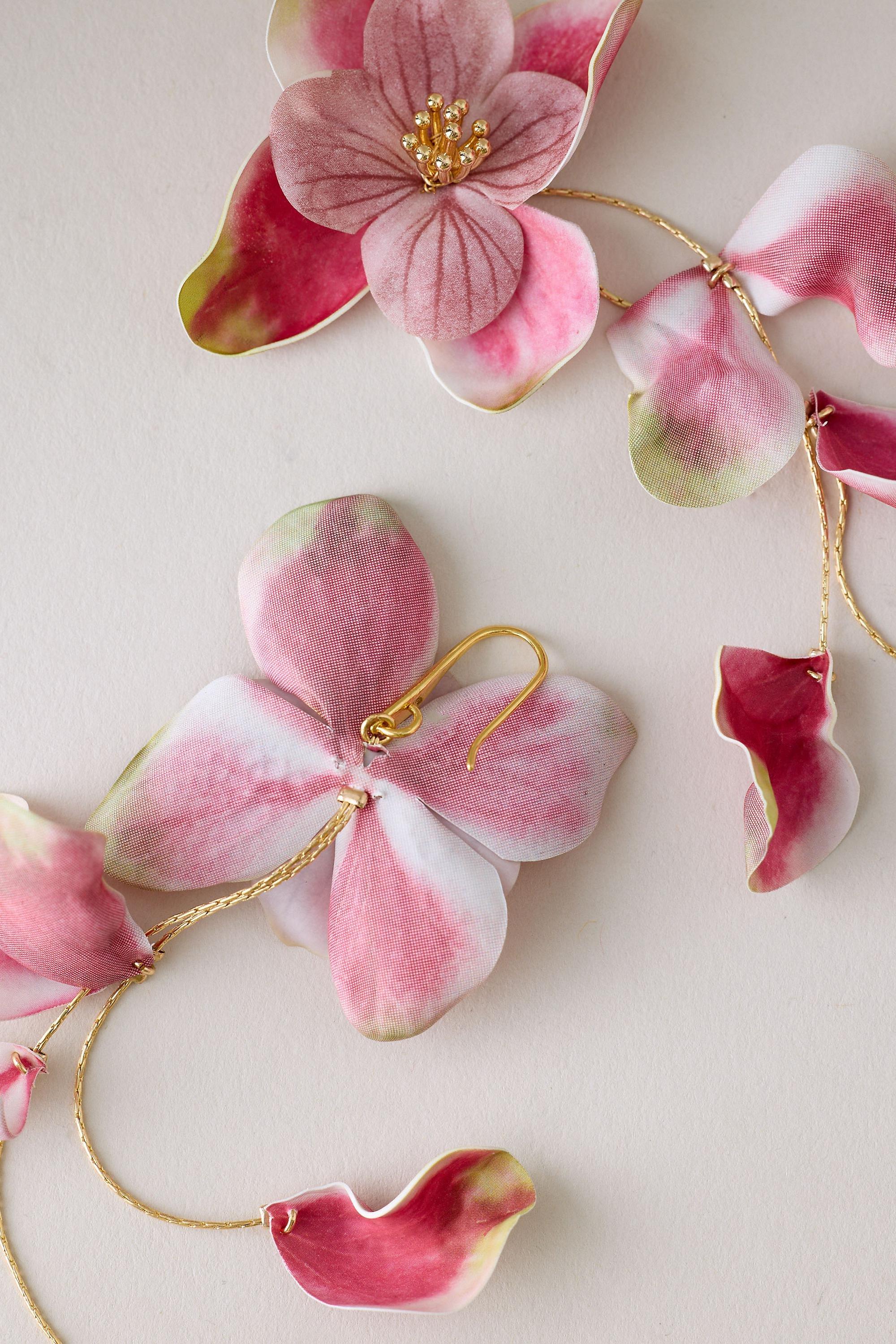 Floral Drop Earrings, Pink, Pink, large image number 1