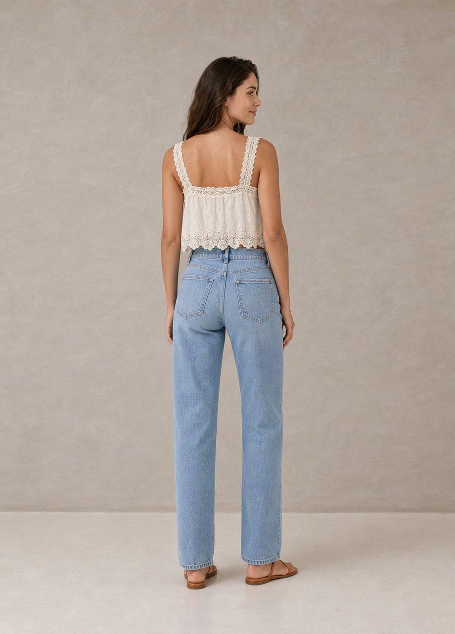 Lace Trim Square-Neck Crop Top, Cream, White, large image number 2