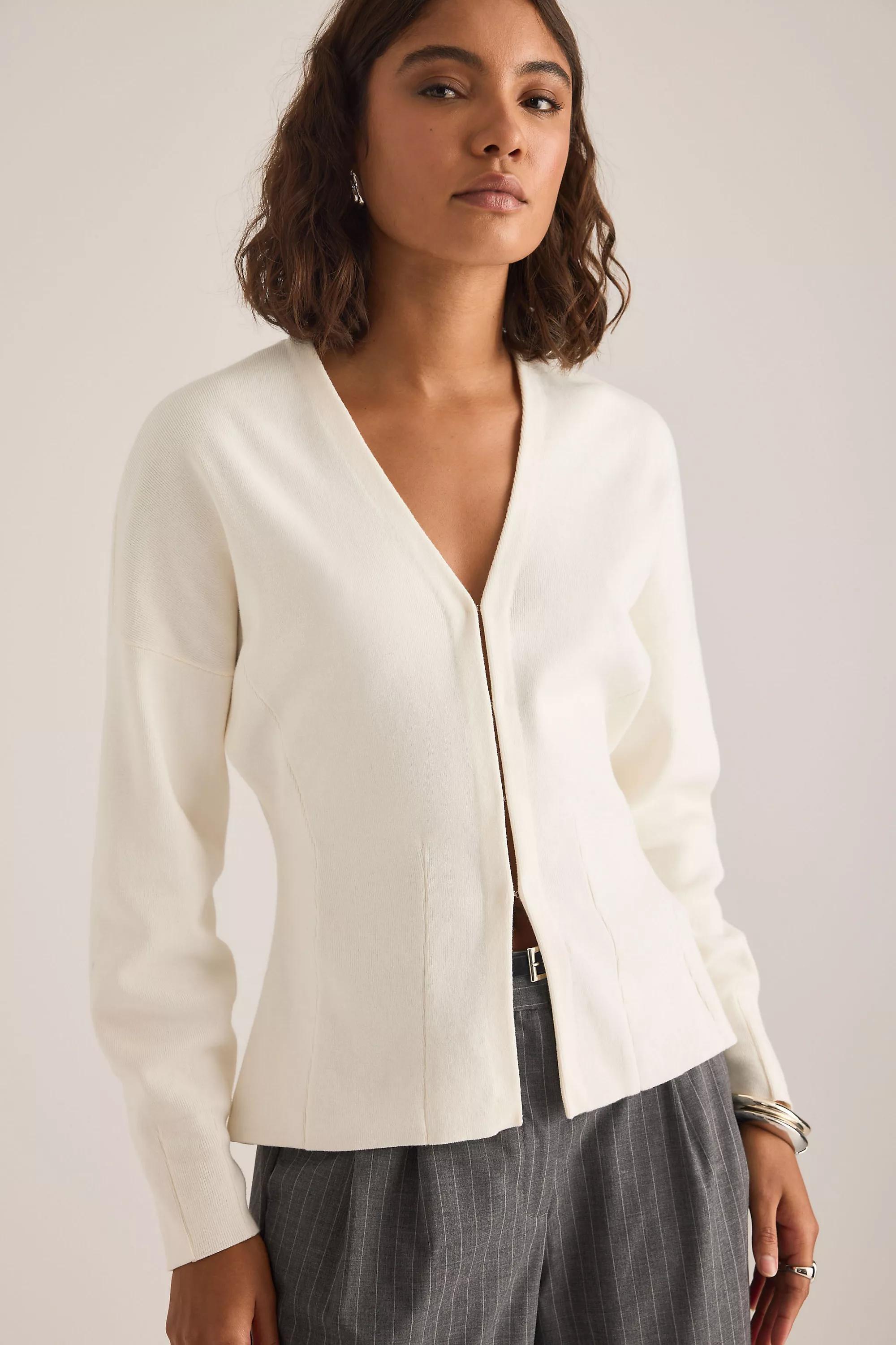 Selected Anemone Hook-And-Eye Waisted Cardigan, White, White, large image number 0