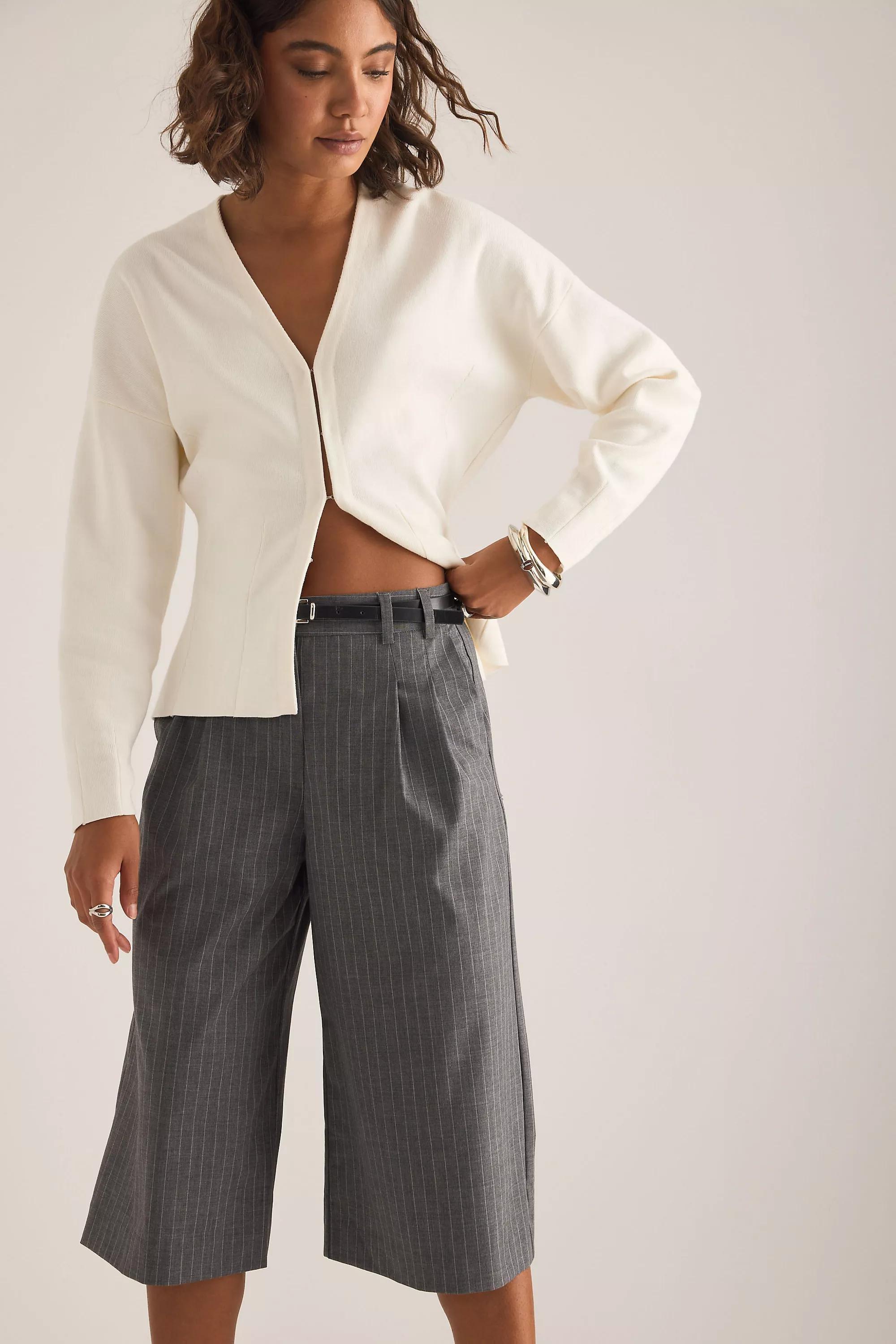 Selected Anemone Hook-And-Eye Waisted Cardigan, White, White, large image number 2