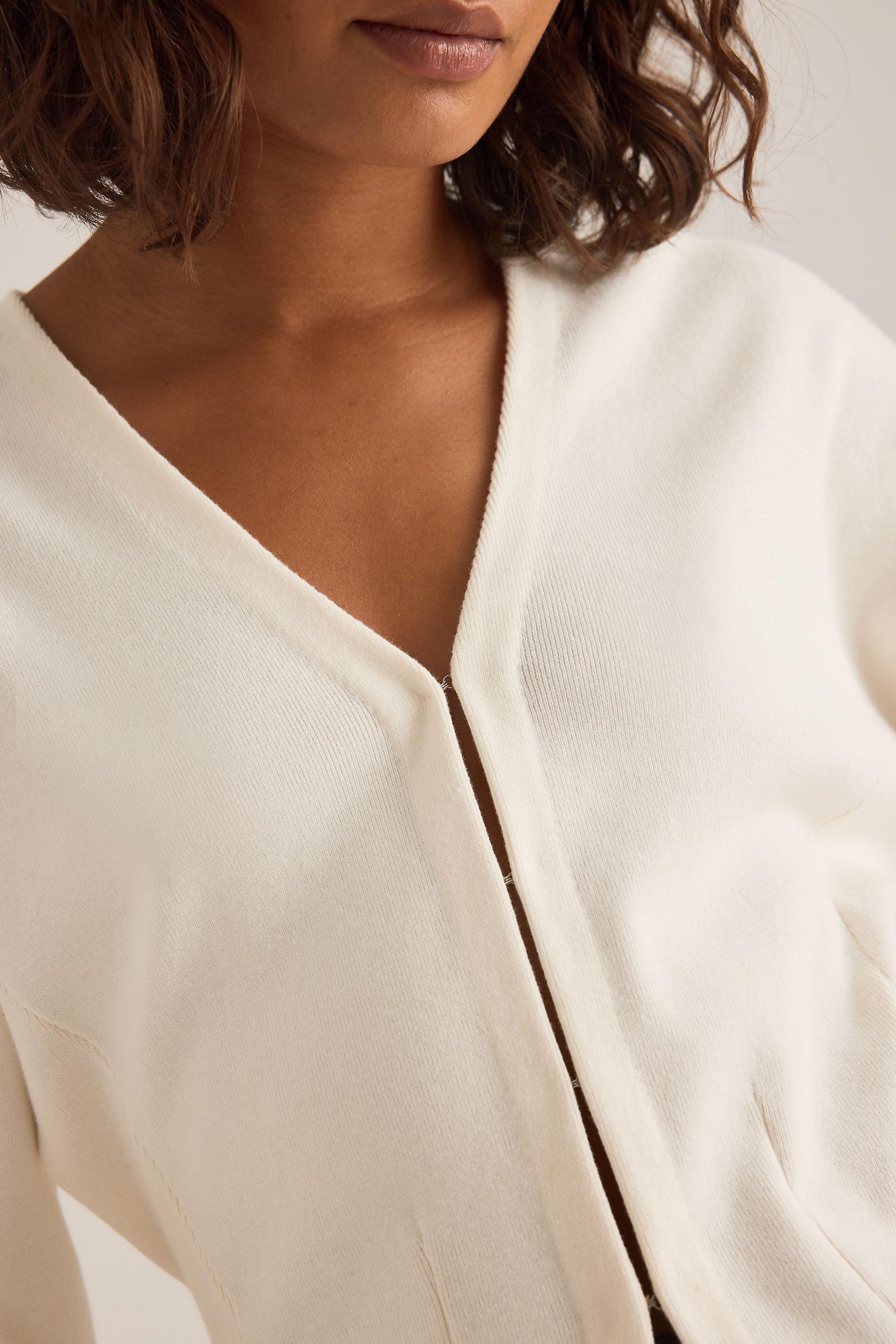 Selected Anemone Hook-And-Eye Waisted Cardigan, White, White, large image number 4