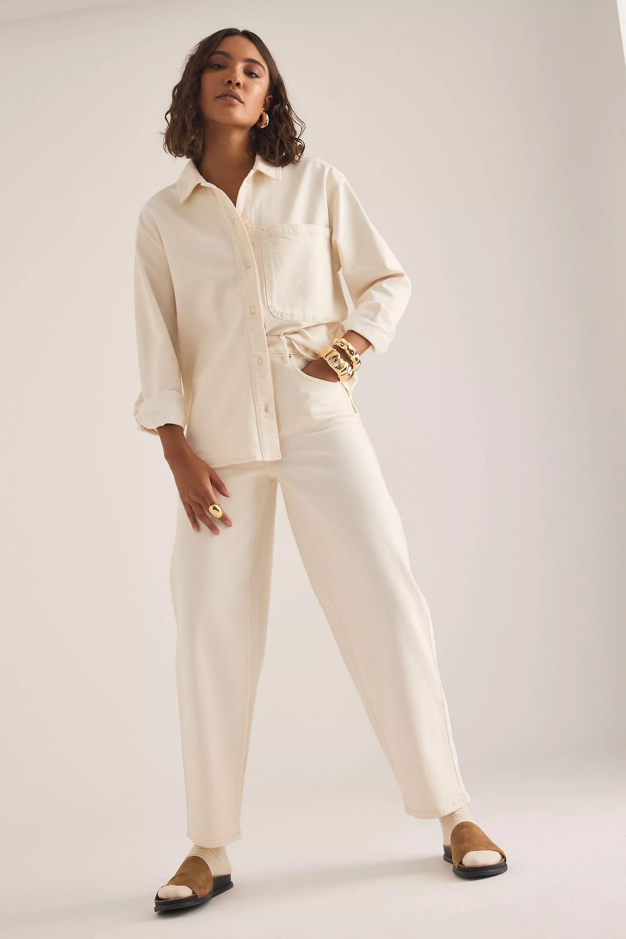 Selected Ebba High-Rise Barrel Jeans, White, White, large image number 0