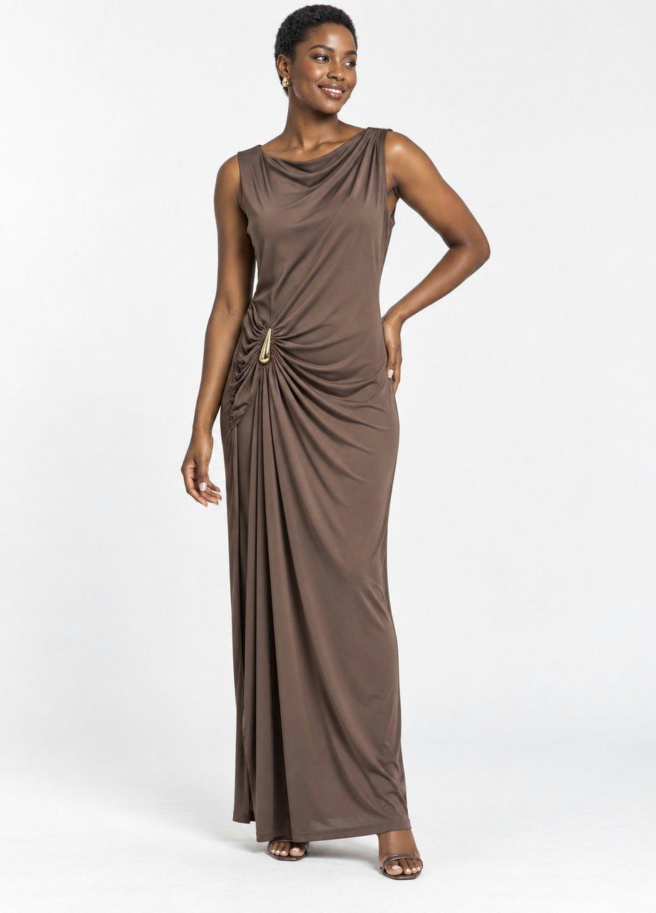 Sleeveless Maxi Dress, Brown, Brown, medium