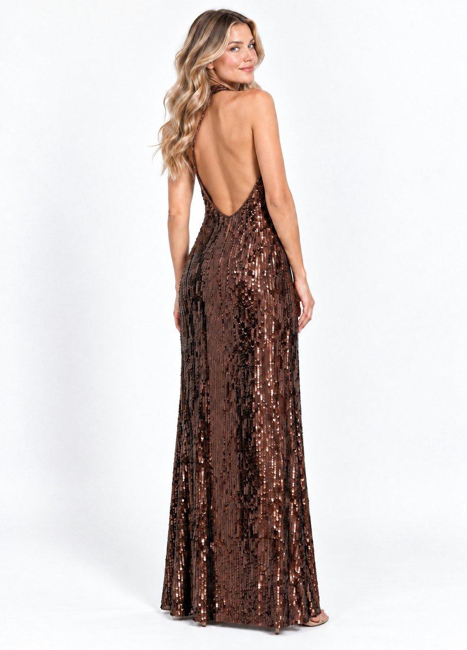 Sequin Halter Dress, Brown, Brown, large image number 1
