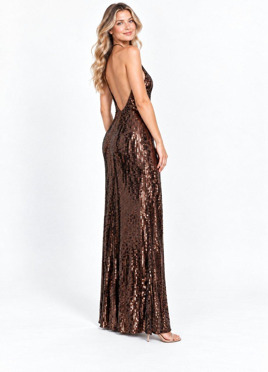 Sequin Halter Dress, Brown, Brown, large image number 2