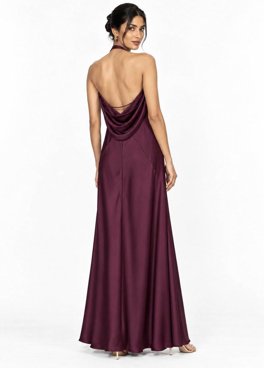 Satin Halter Dress, Purple, Purple, medium