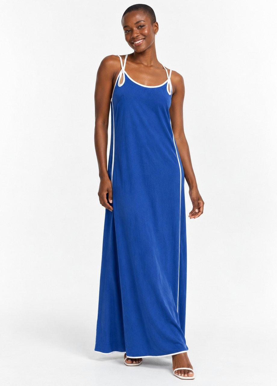 Contrast Trim Maxi Dress, Blue, Blue, medium