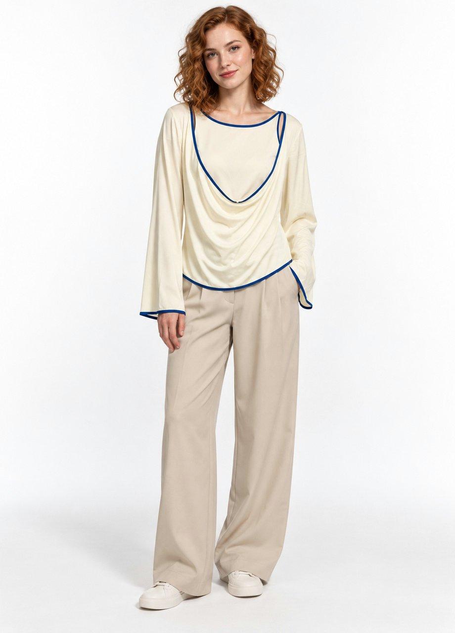 Contrast Trim Knit Top, Cream, White, large image number 0