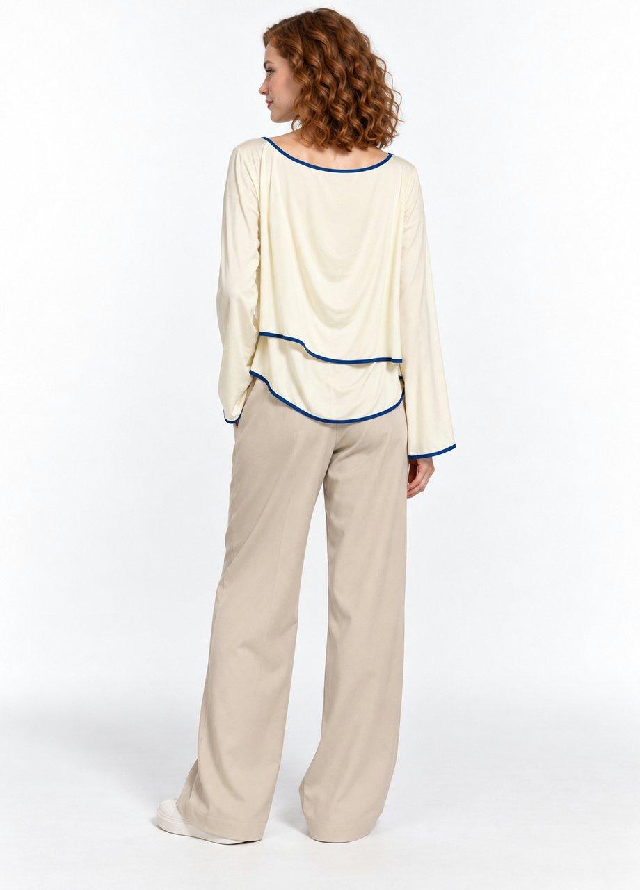 Contrast Trim Knit Top, Cream, White, medium