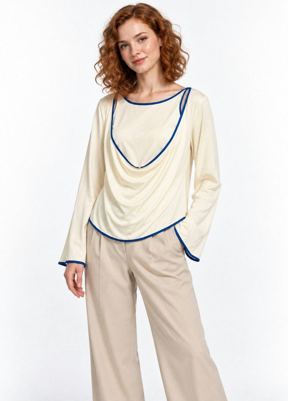 Contrast Trim Knit Top, Cream, White, large image number 2