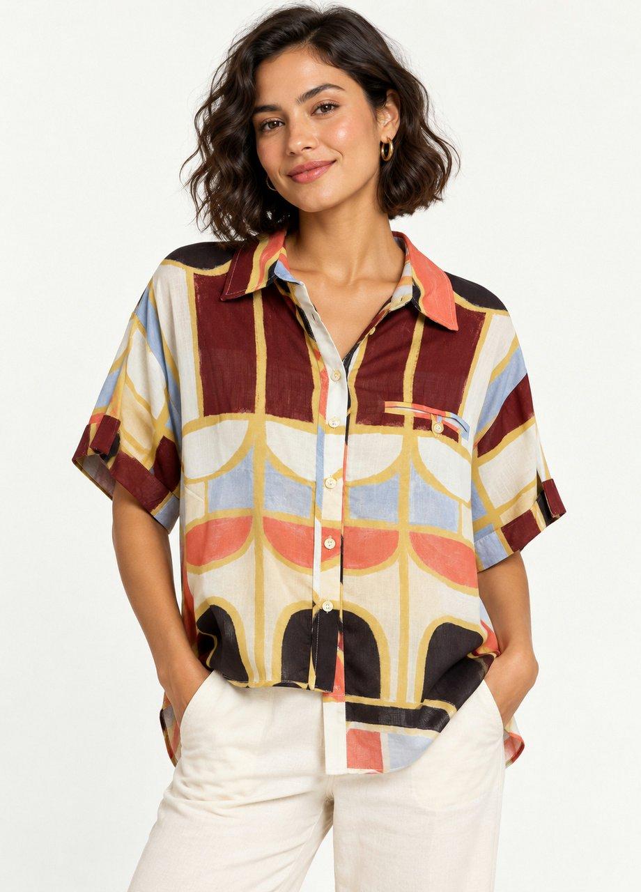 Abstract Print Shirt, Multicolour, Multicolour, medium