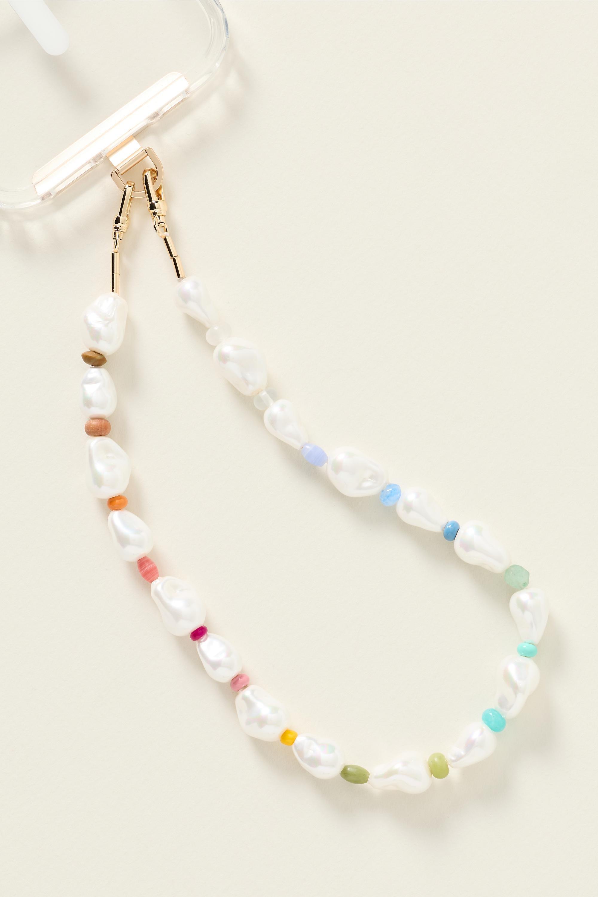 By Anthropologie Pearl Rainbow Phone Chain, White, Cream, large image number 0