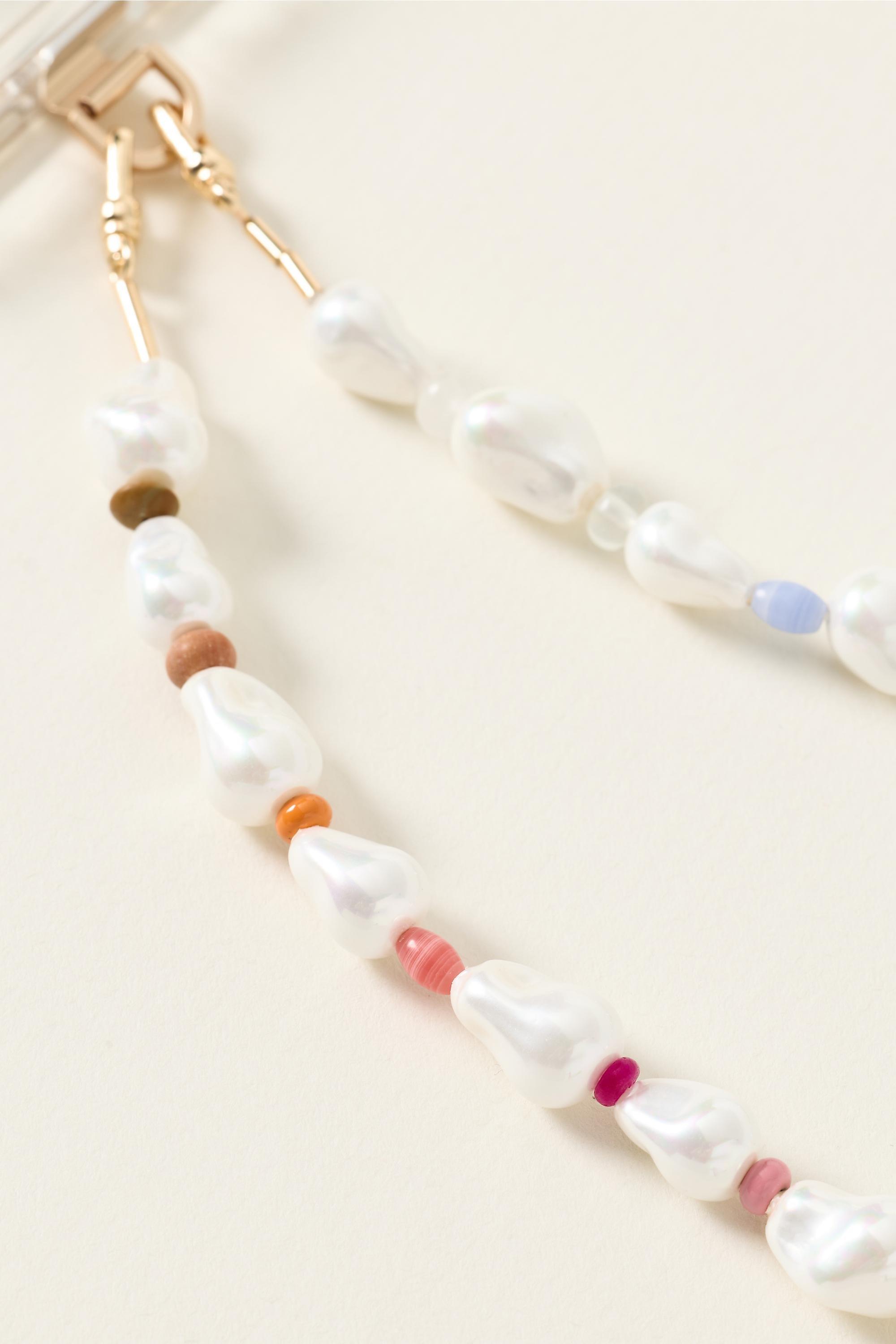 By Anthropologie Pearl Rainbow Phone Chain, White, Cream, large image number 1
