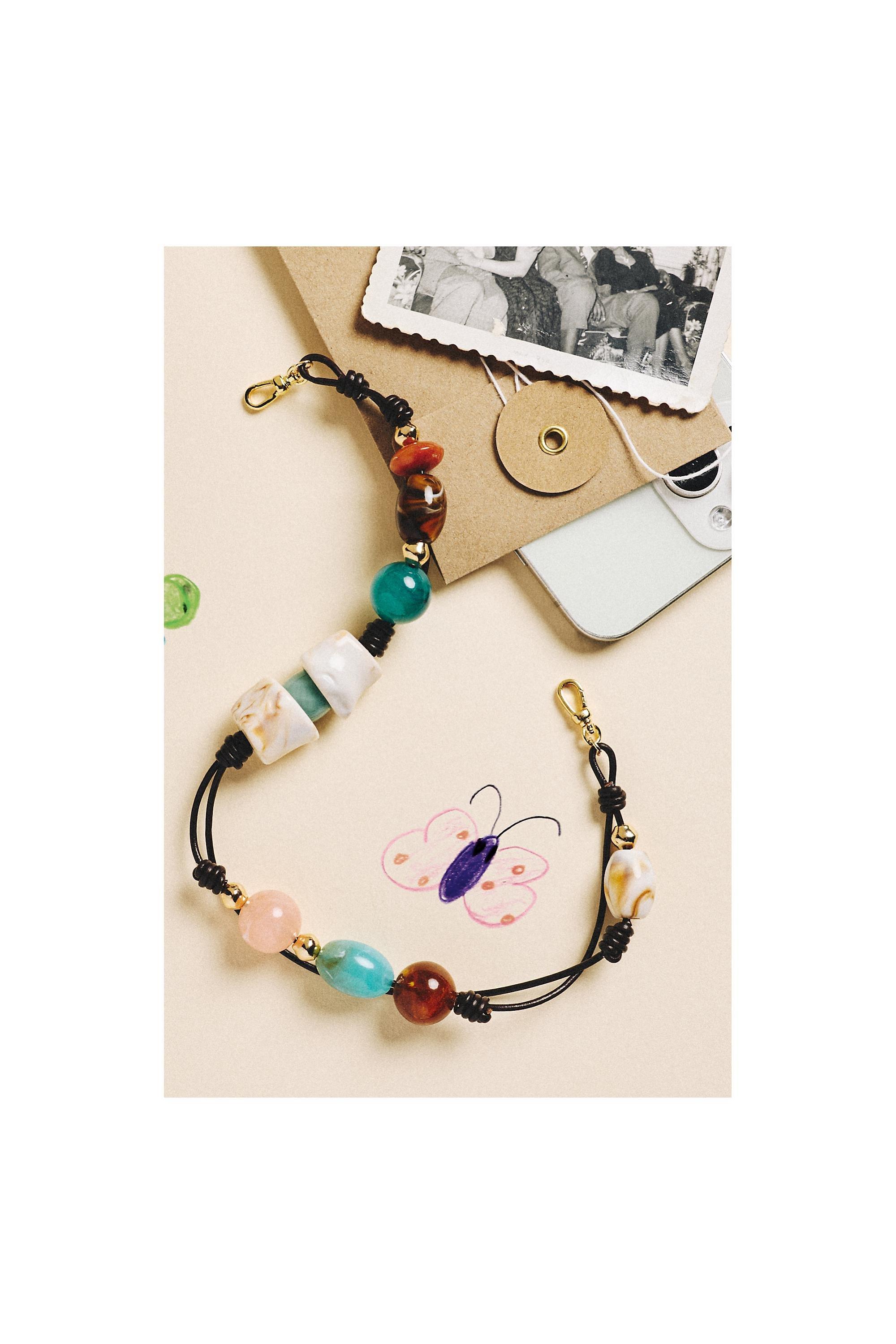 BLUE By Anthropologie Cord & Stone Beaded Phone Chain, Blue, large image number 1