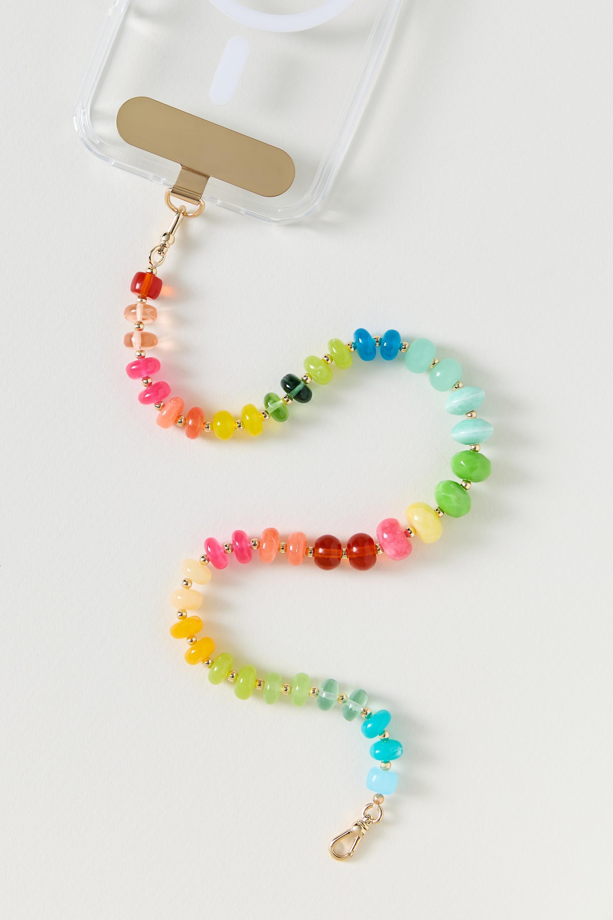 Rainbow Beaded Phone Chain, Multicolour, Multicolour, medium
