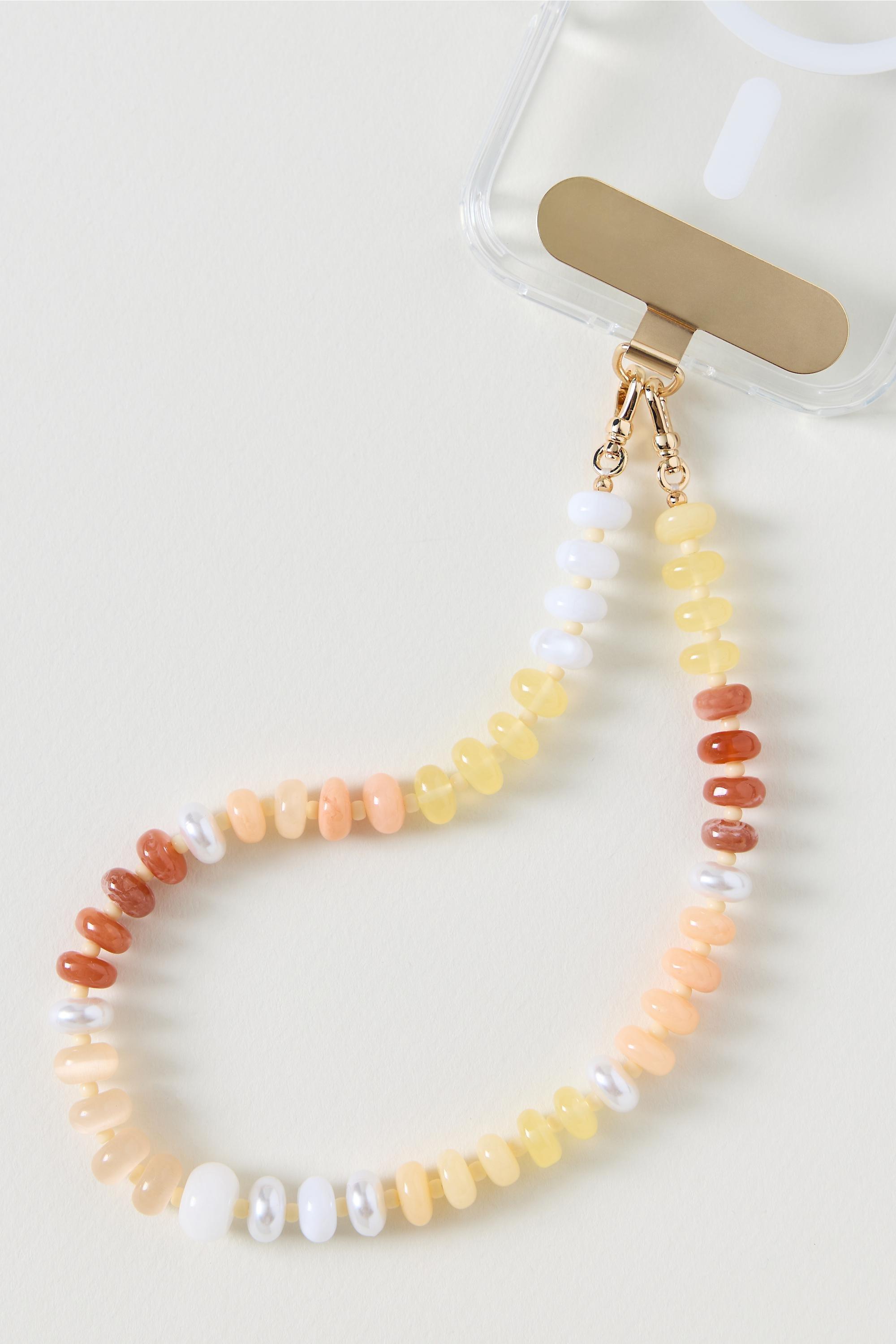 Rainbow Beaded Phone Chain, Multicolour, Beige, large image number 0