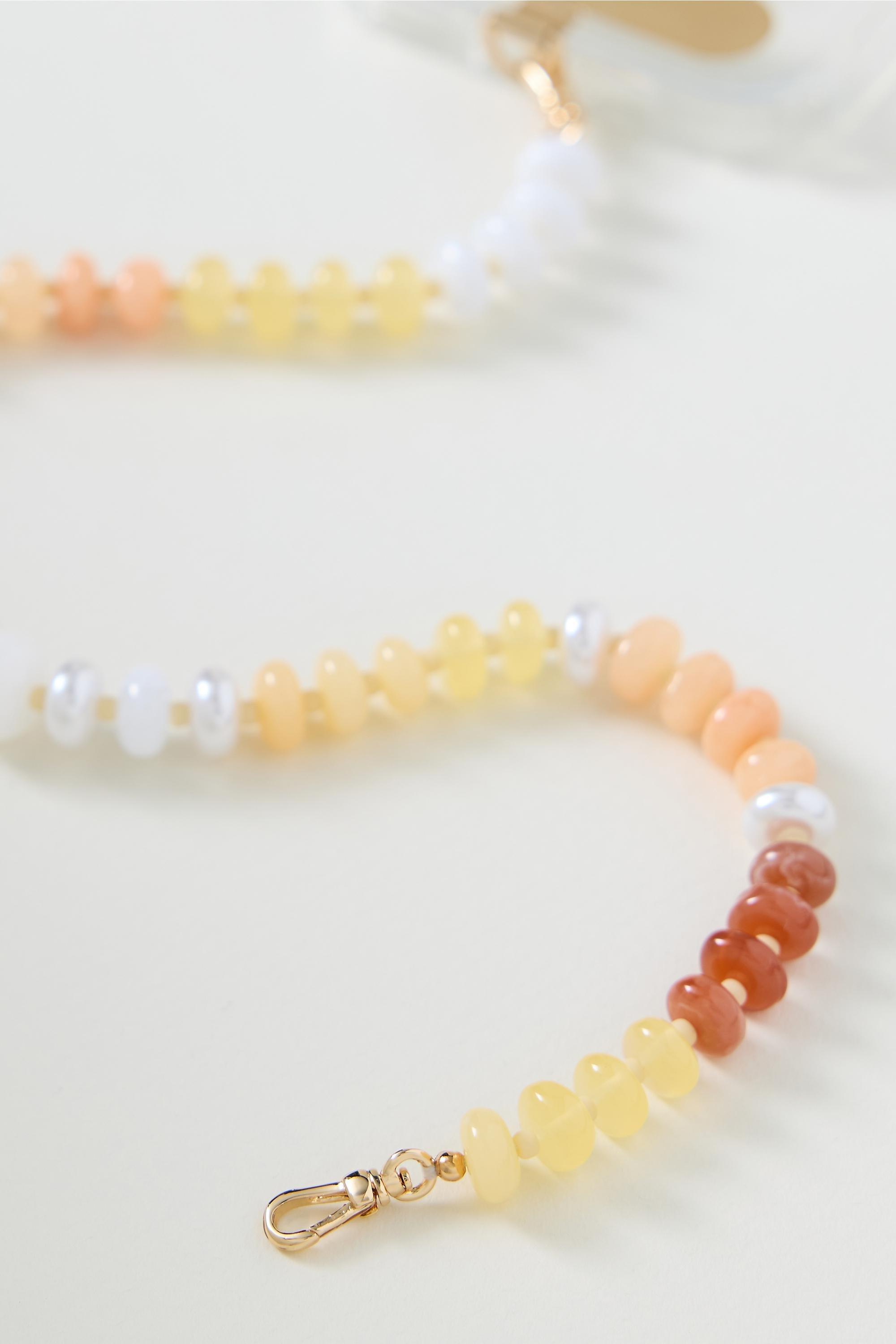 Rainbow Beaded Phone Chain, Multicolour, Beige, medium