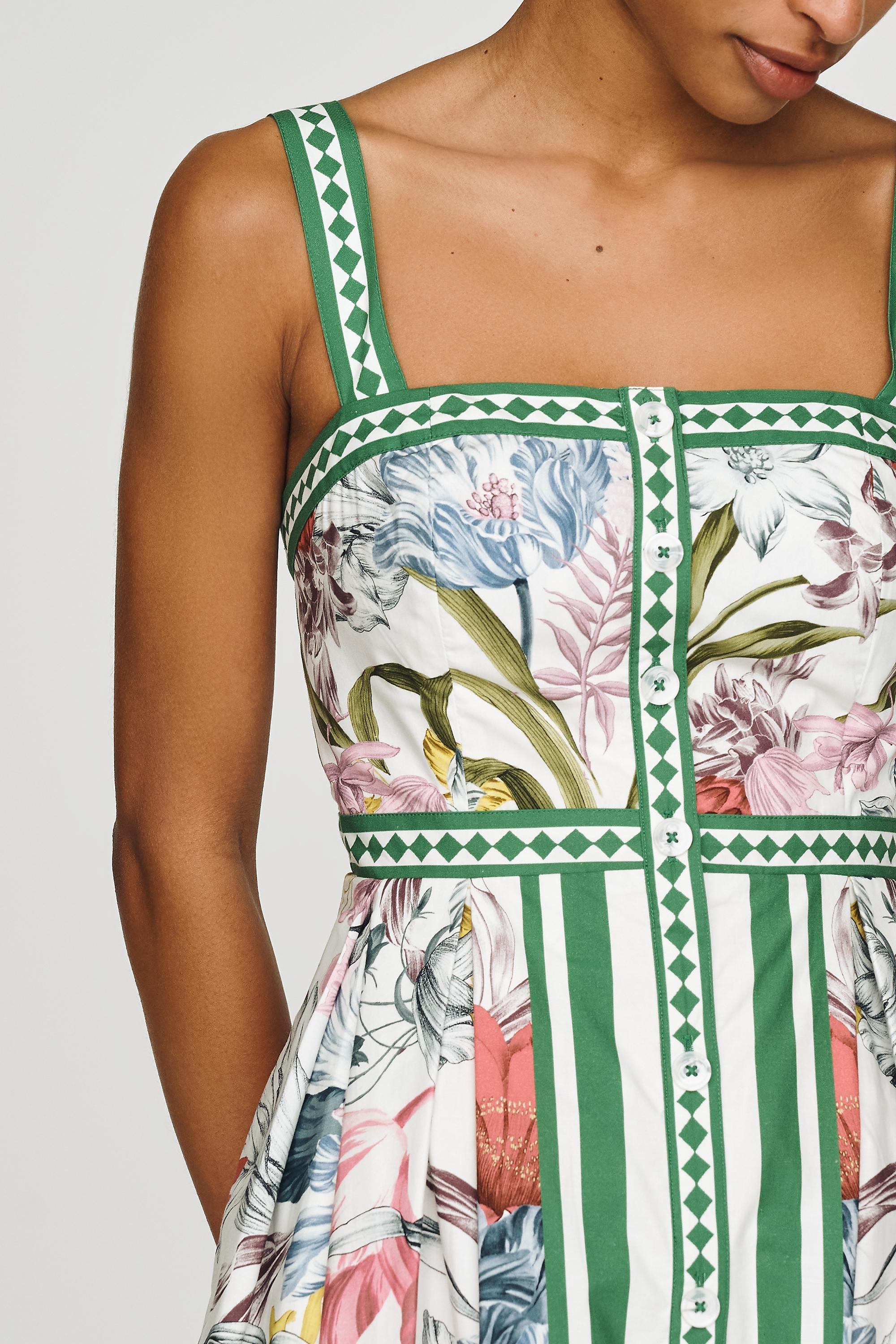 Maeve Cotton Printed Midi Dress, Green, large image number 1