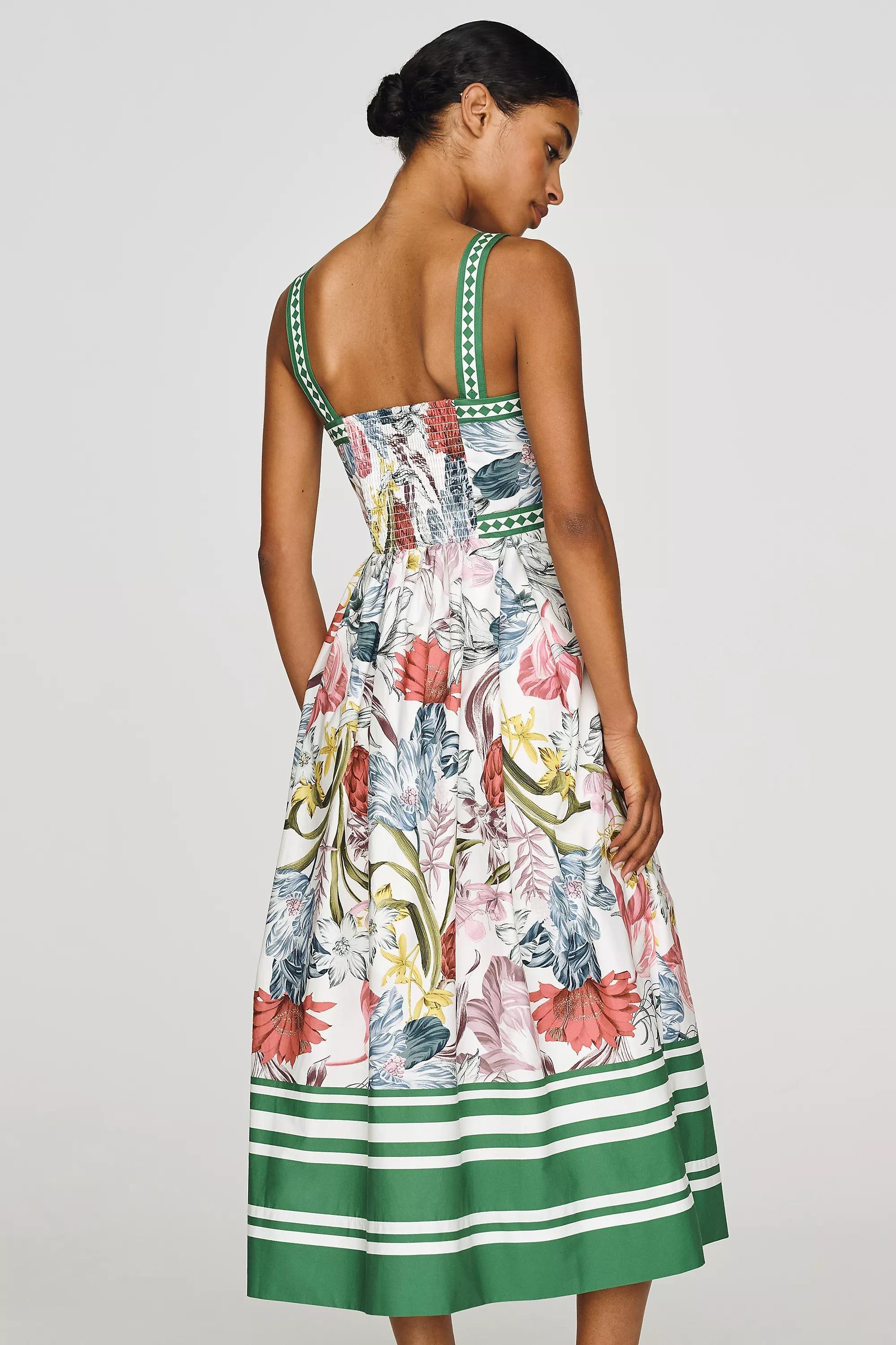 Maeve Cotton Printed Midi Dress, Green, large image number 2