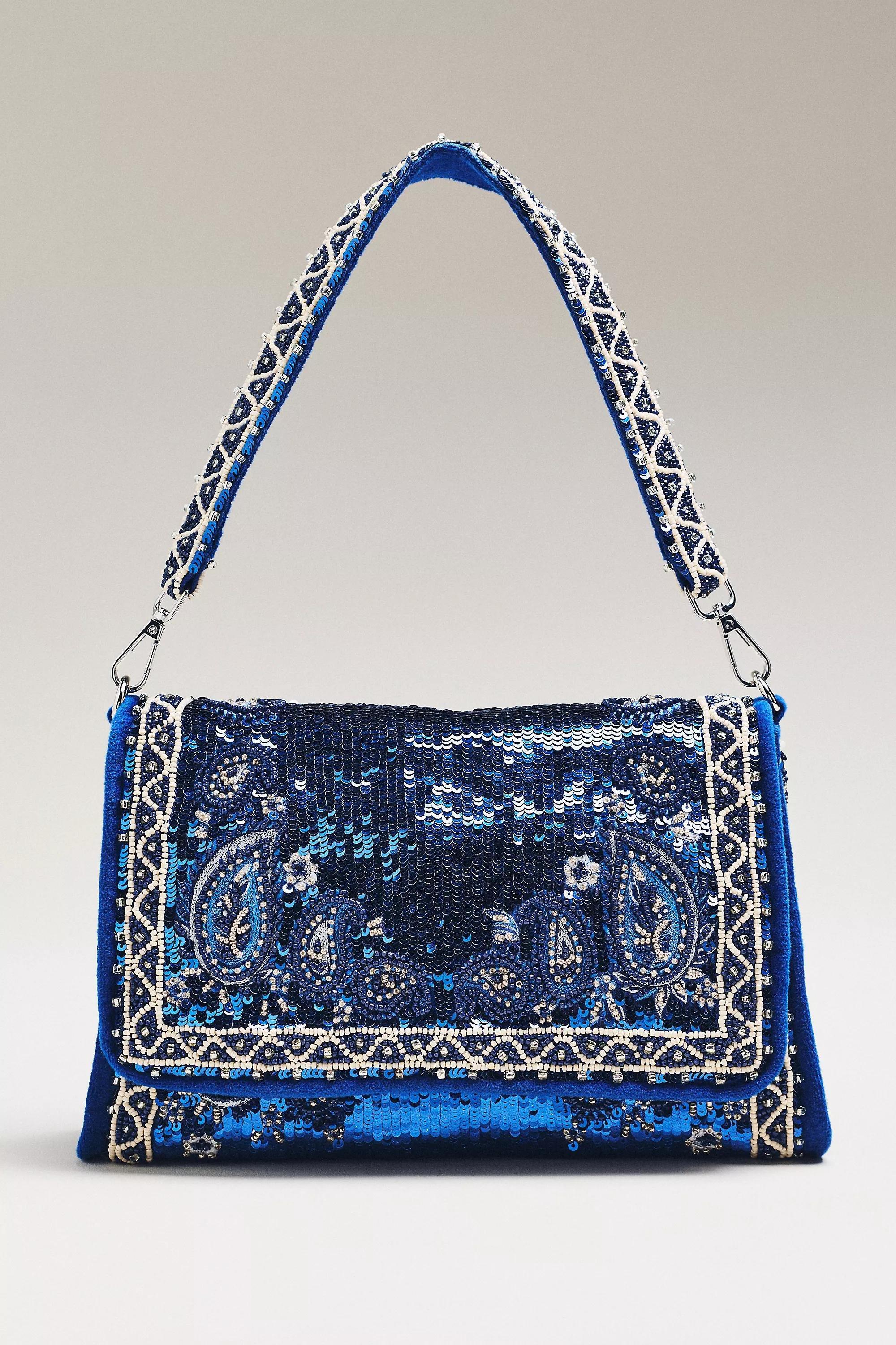 Audra Beaded Shoulder Bag, Black, Black, large image number 1