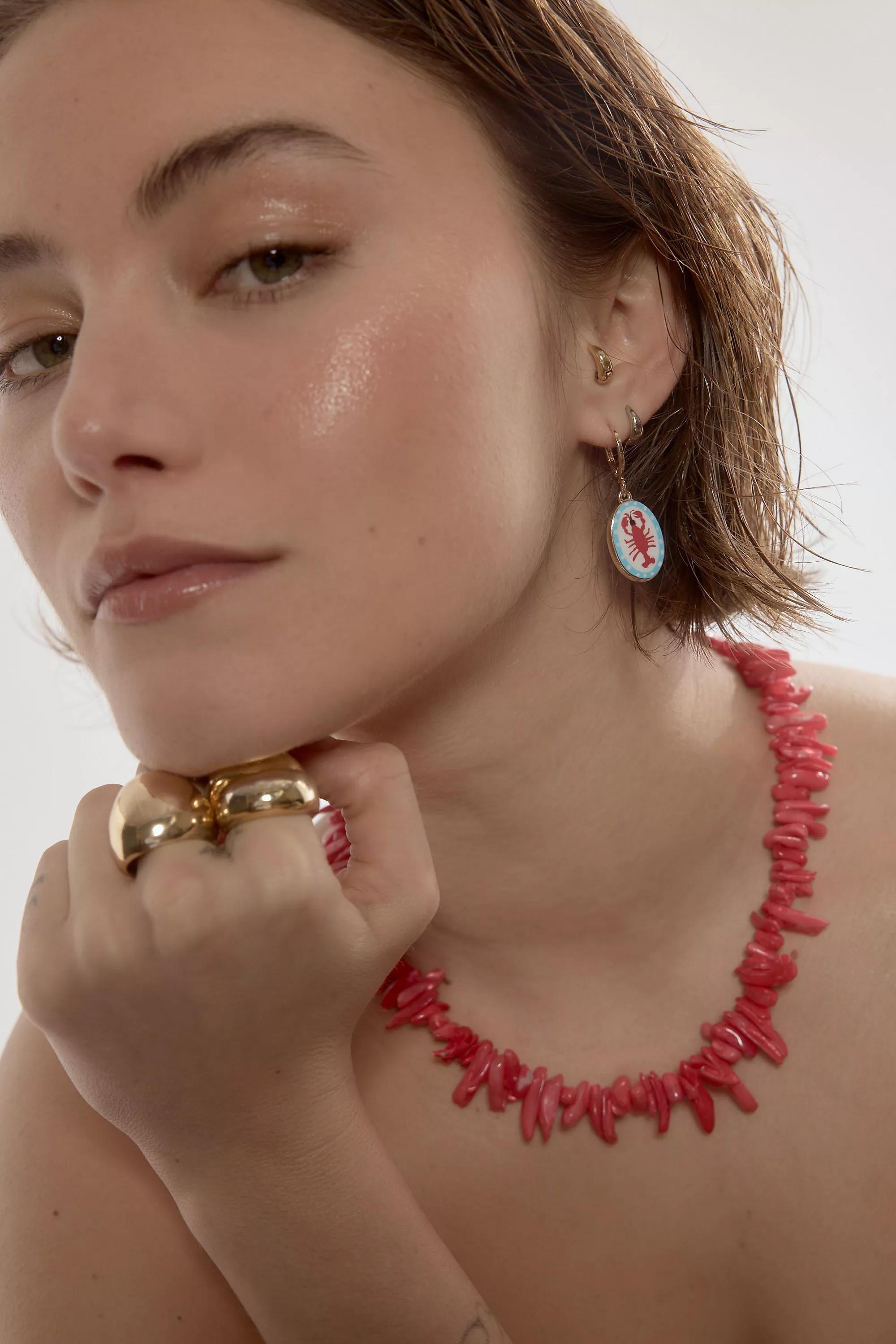Ceramic Lobster Huggie Hoop Earrings, Blue, Blue, large image number 0
