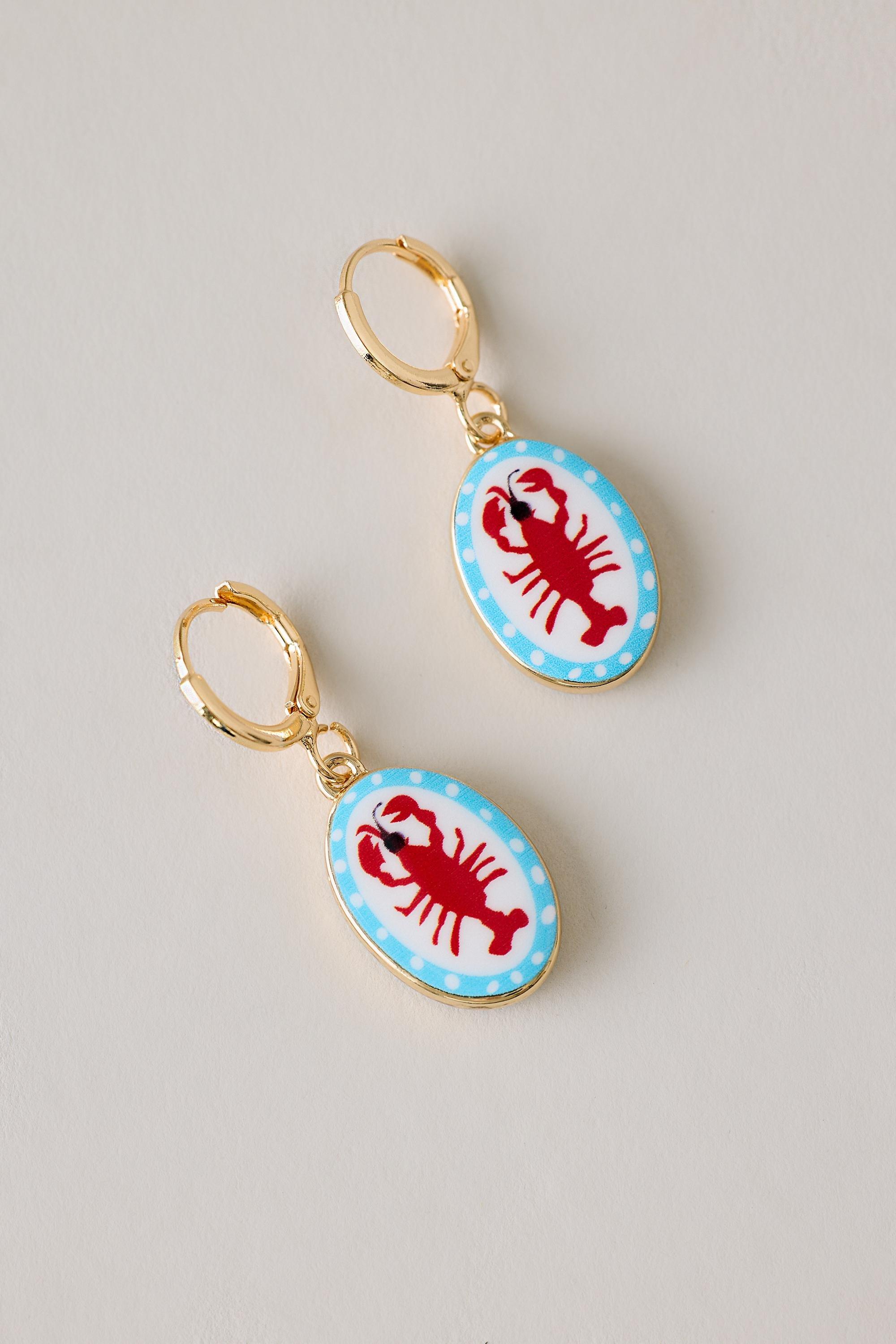 Ceramic Lobster Huggie Hoop Earrings, Blue, Blue, large image number 1