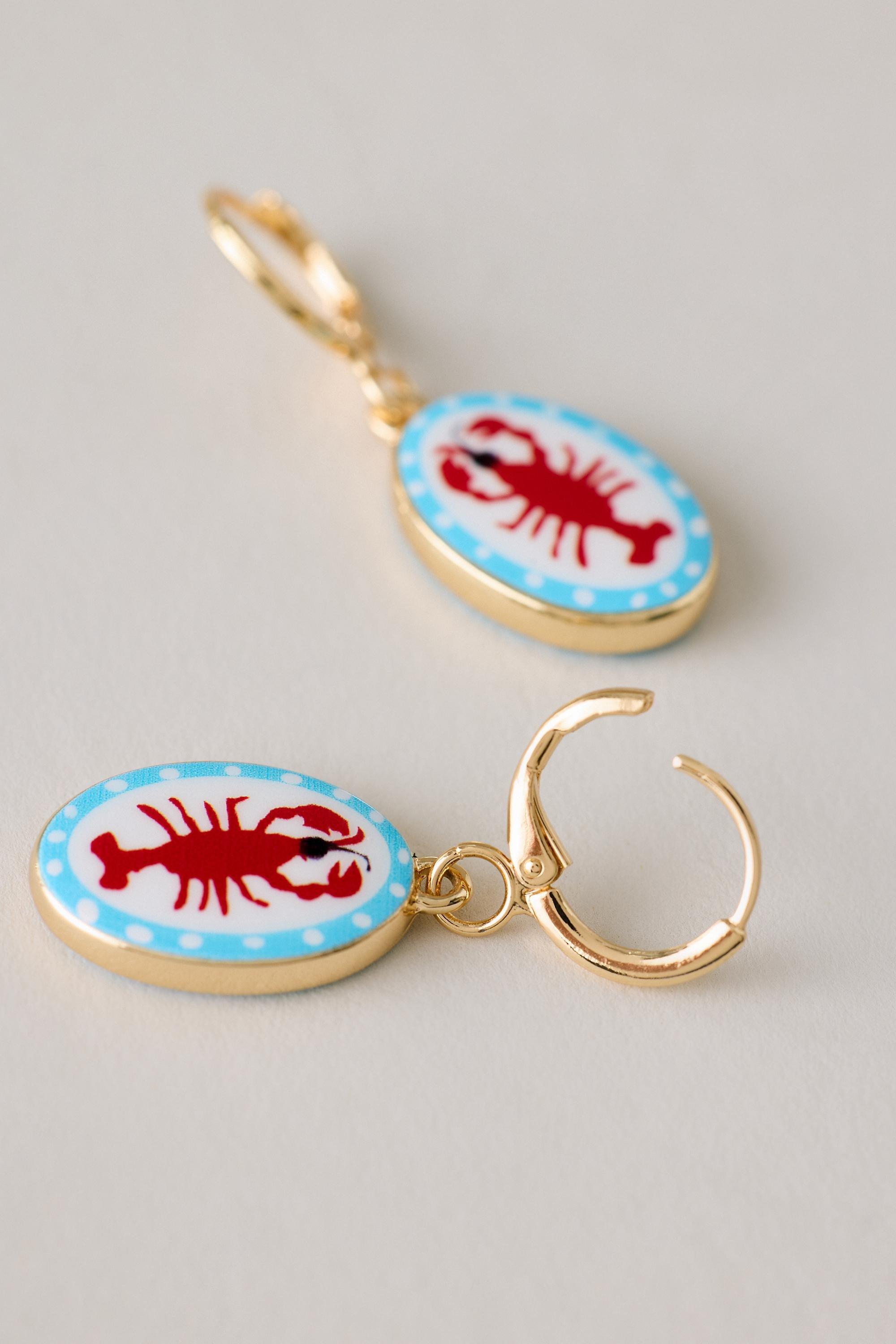 Ceramic Lobster Huggie Hoop Earrings, Blue, Blue, large image number 4