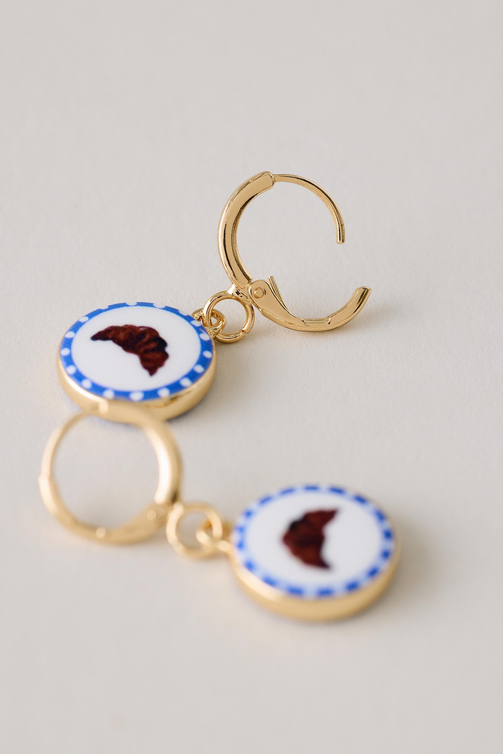 Ceramic Croissant Huggie Hoop Earrings, Blue, Blue, large image number 2