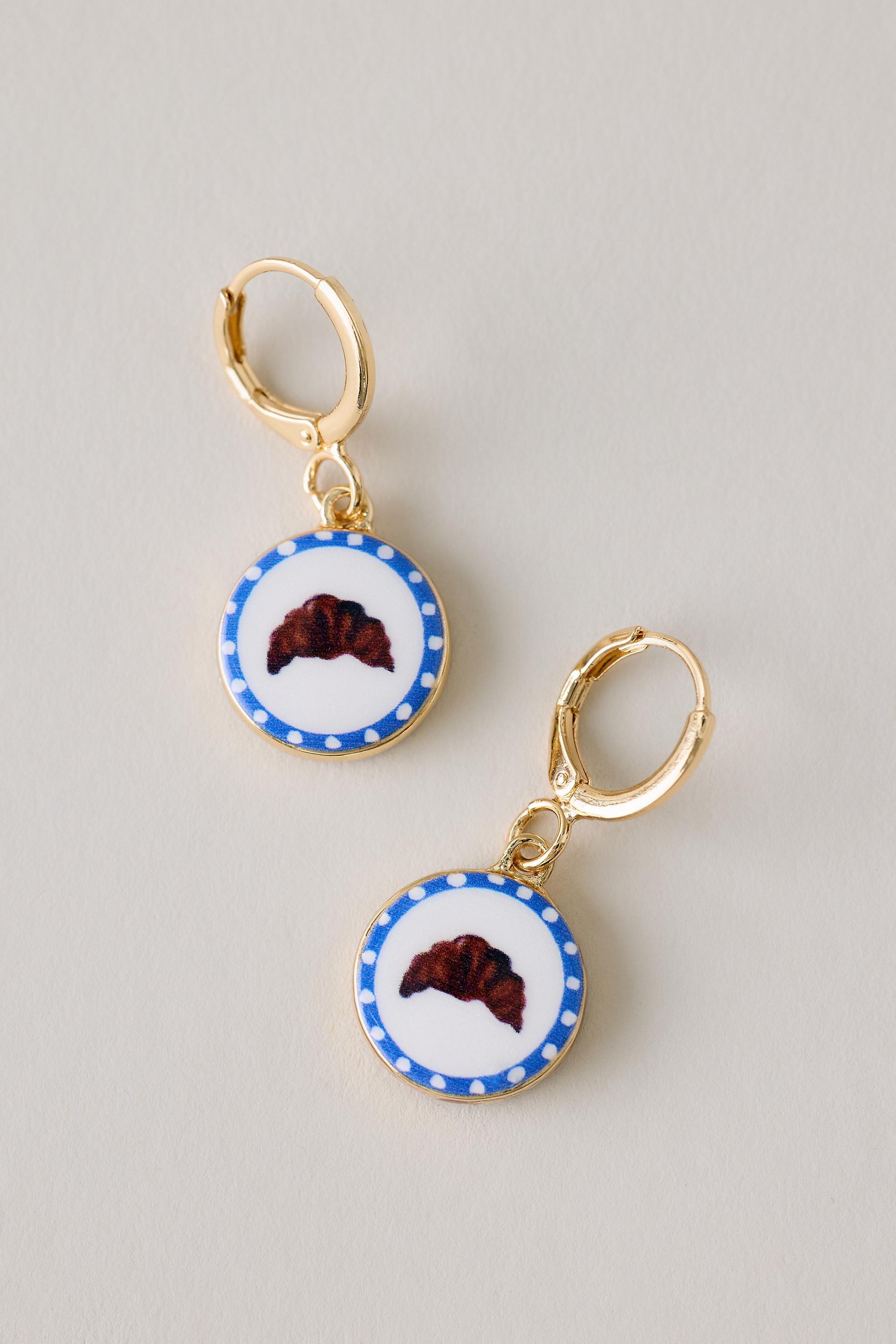 Ceramic Croissant Huggie Hoop Earrings, Blue, Blue, large image number 3
