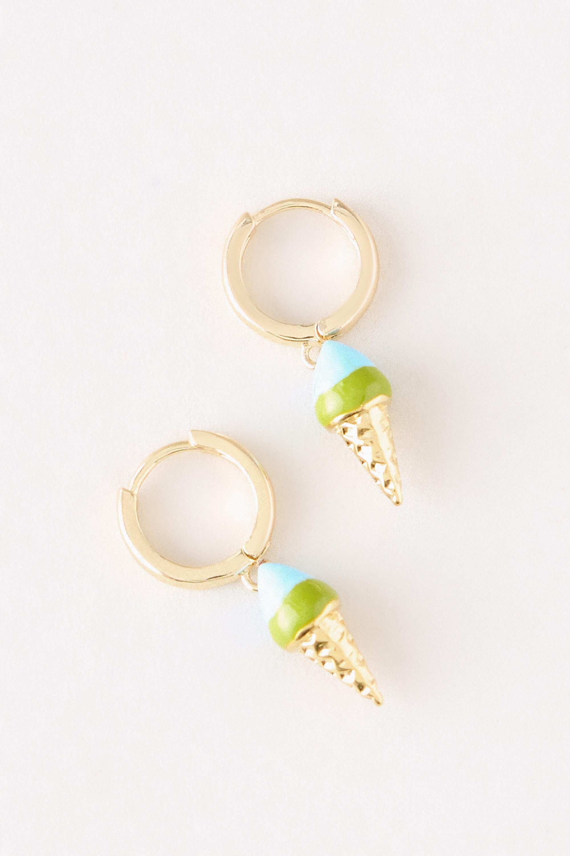 GOLD Ice Cream Huggie Hoop Earrings, Gold, large image number 0