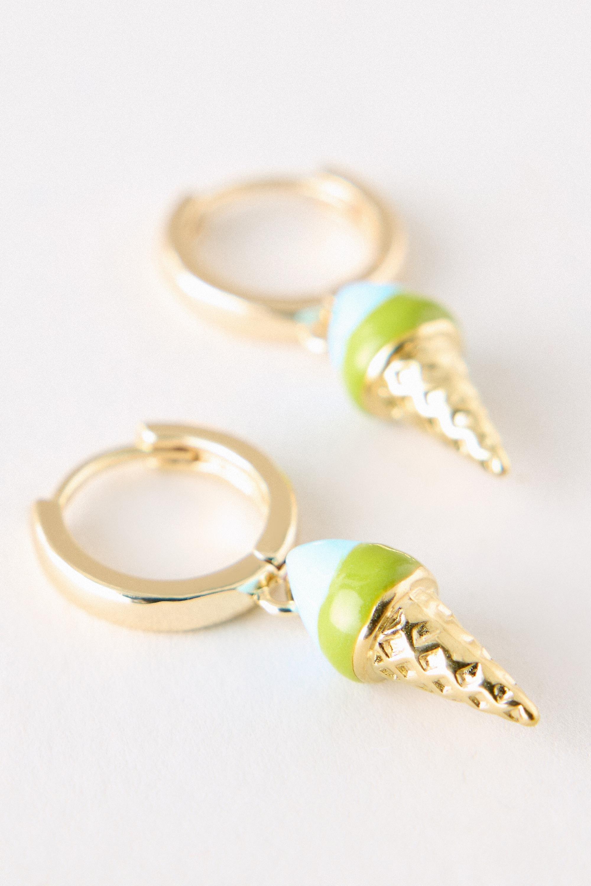 GOLD Ice Cream Huggie Hoop Earrings, Gold, large image number 1