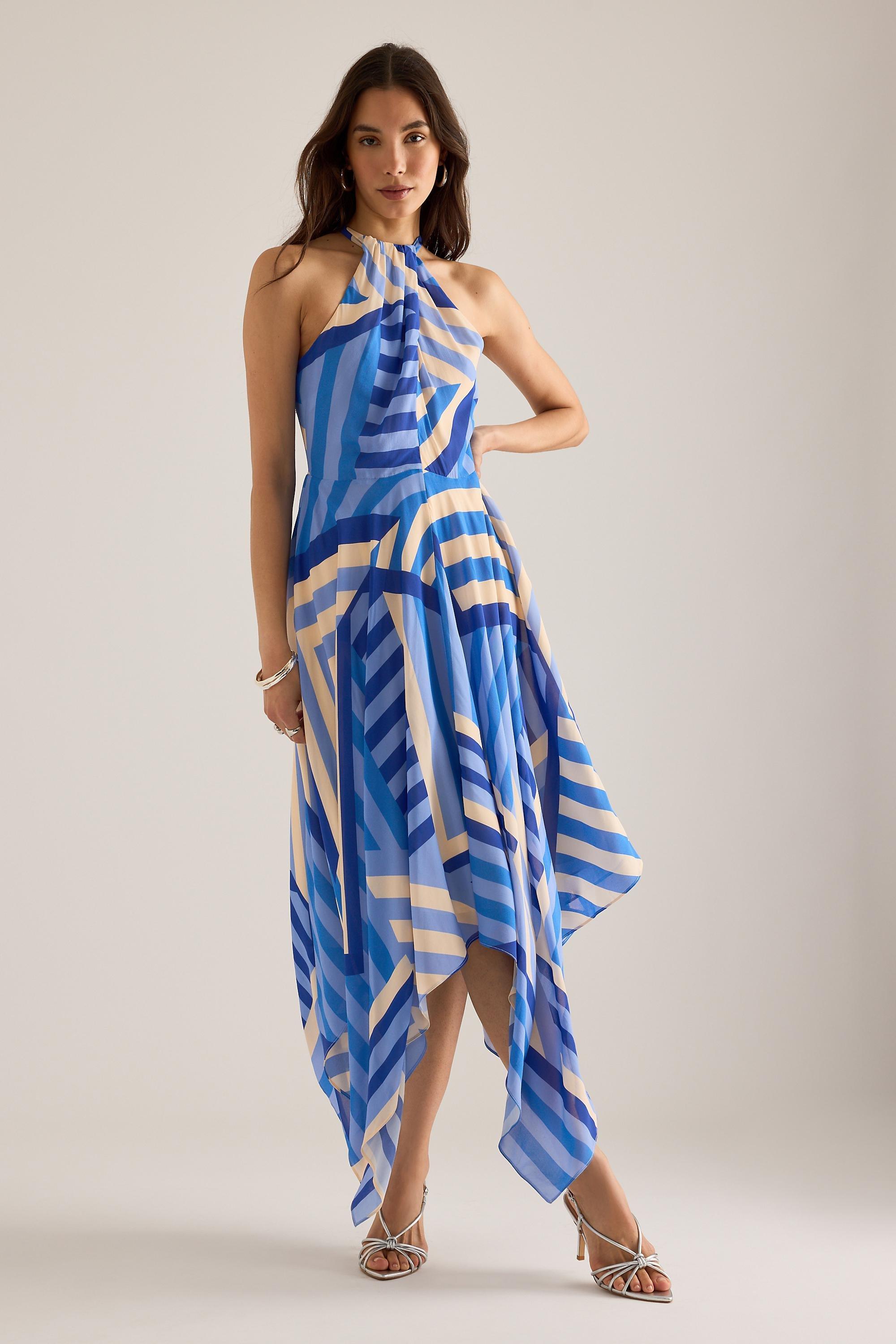 By Anthropologie Marni Stripe Halter Maxi Dress, Blue, large image number 0