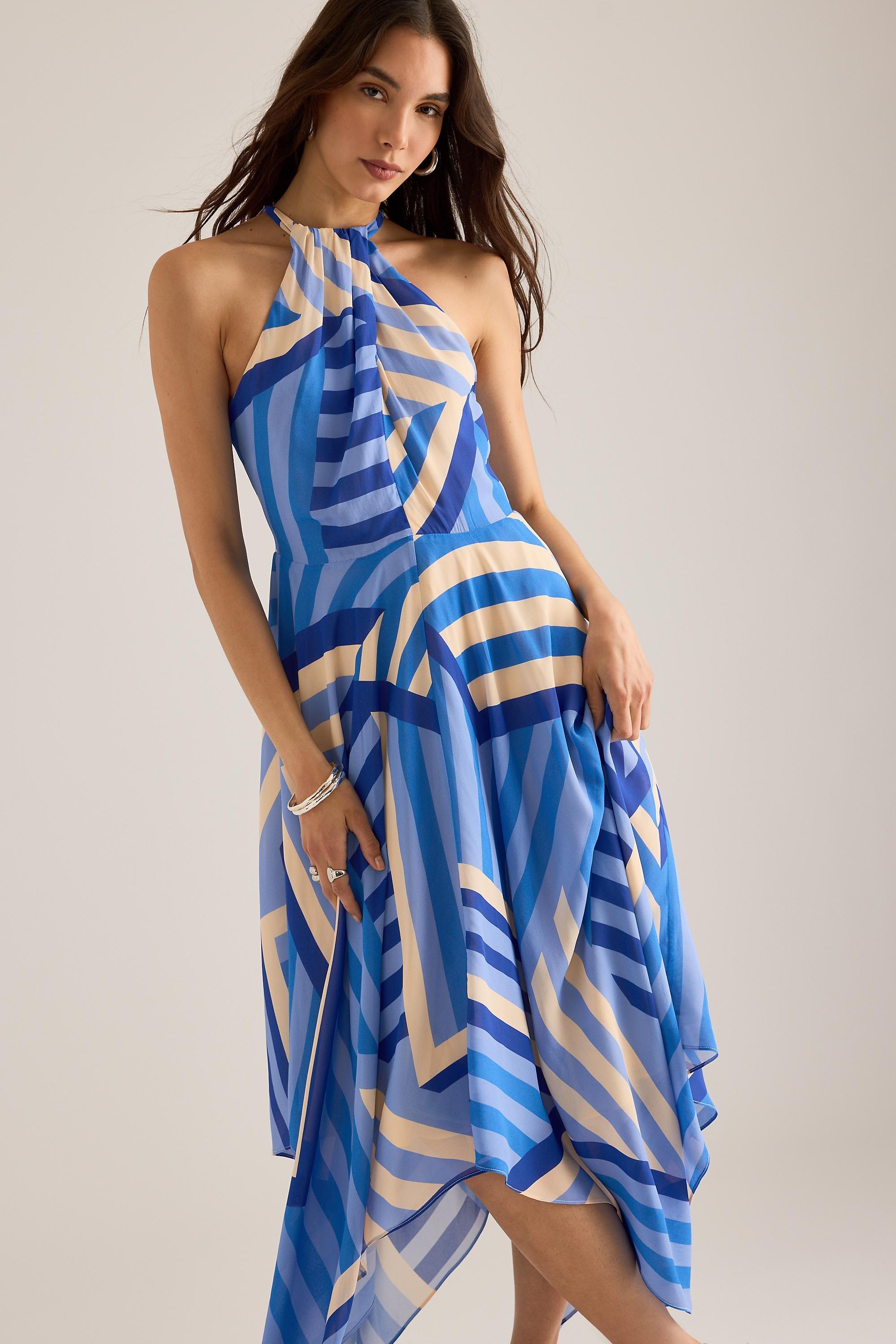 By Anthropologie Marni Stripe Halter Maxi Dress, Blue, large image number 1