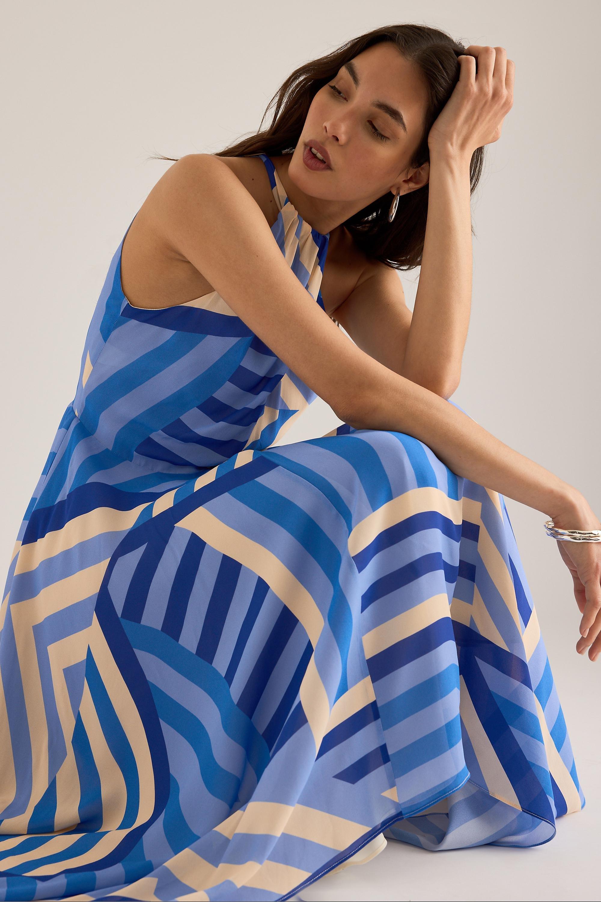 By Anthropologie Marni Stripe Halter Maxi Dress, Blue, large image number 4