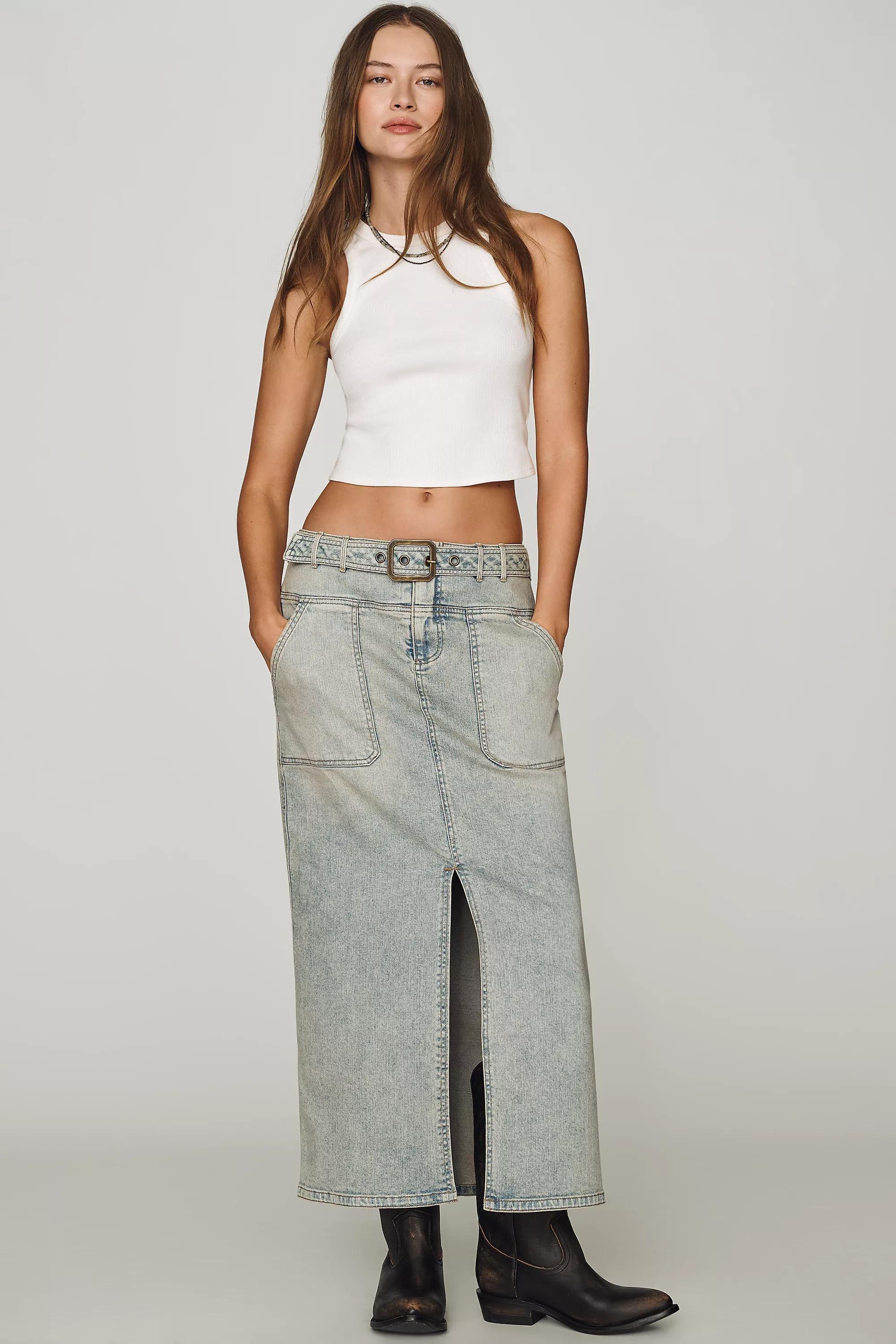Pilcro Slouchy Denim Column Skirt, Women, Blue, large image number 0