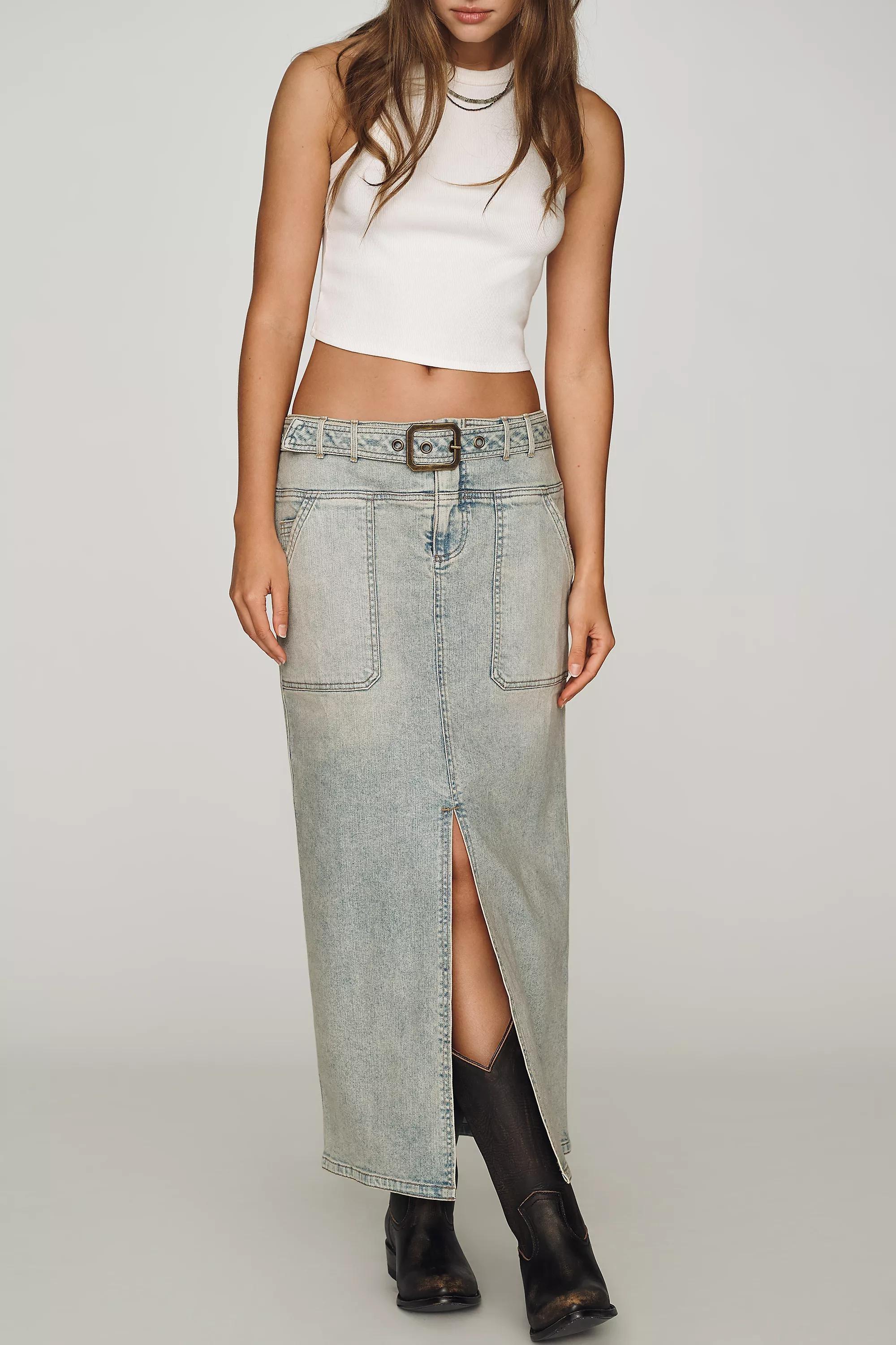 Pilcro Slouchy Denim Column Skirt, Women, Blue, large image number 1