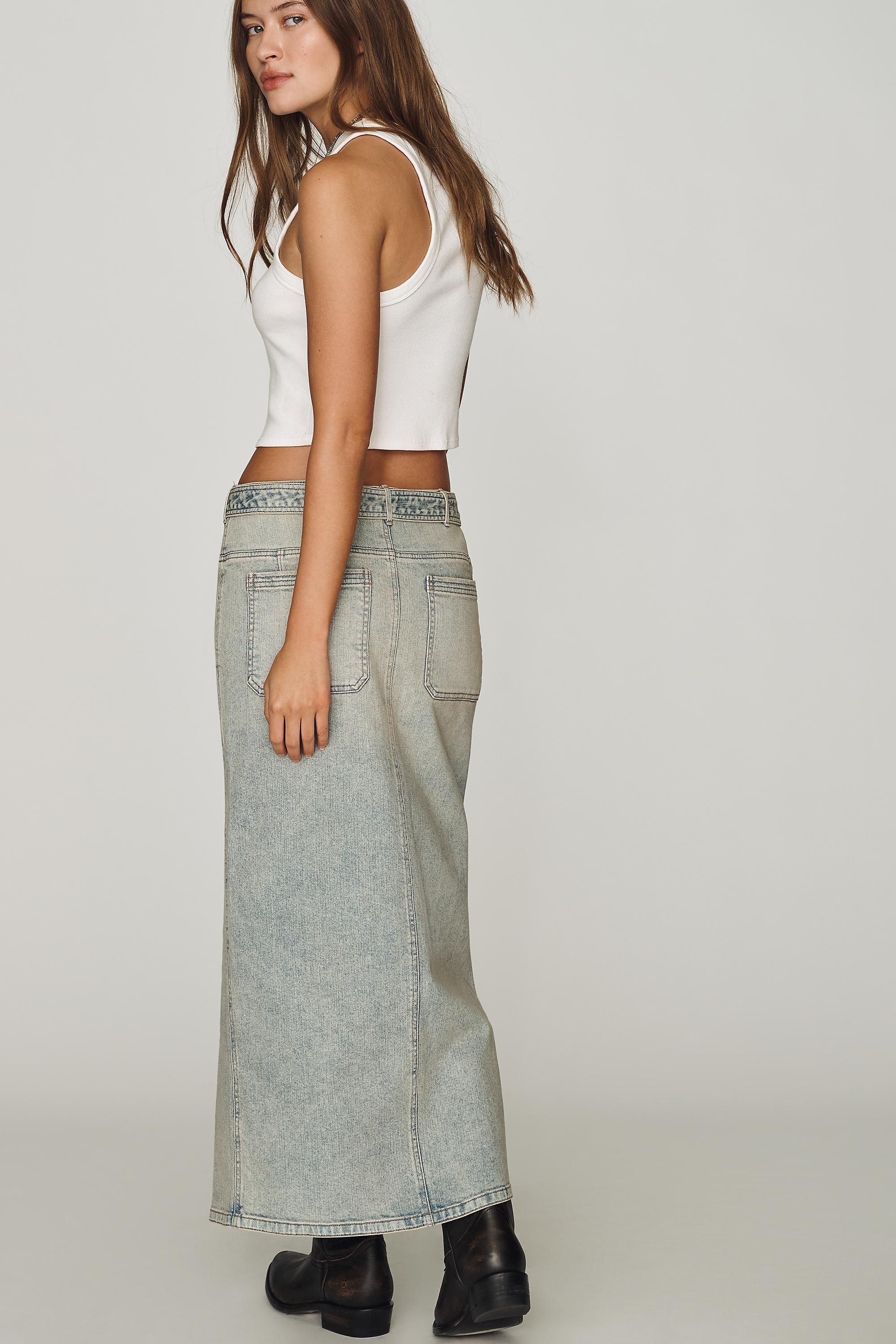 Pilcro Slouchy Denim Column Skirt, Women, Blue, large image number 3