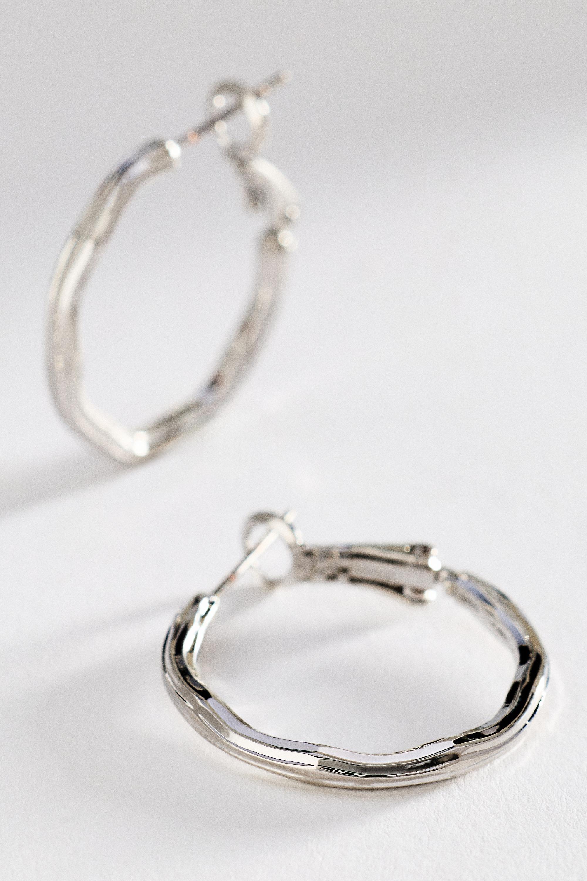 Textured Hoop Earrings, Silver, Silver, large image number 0