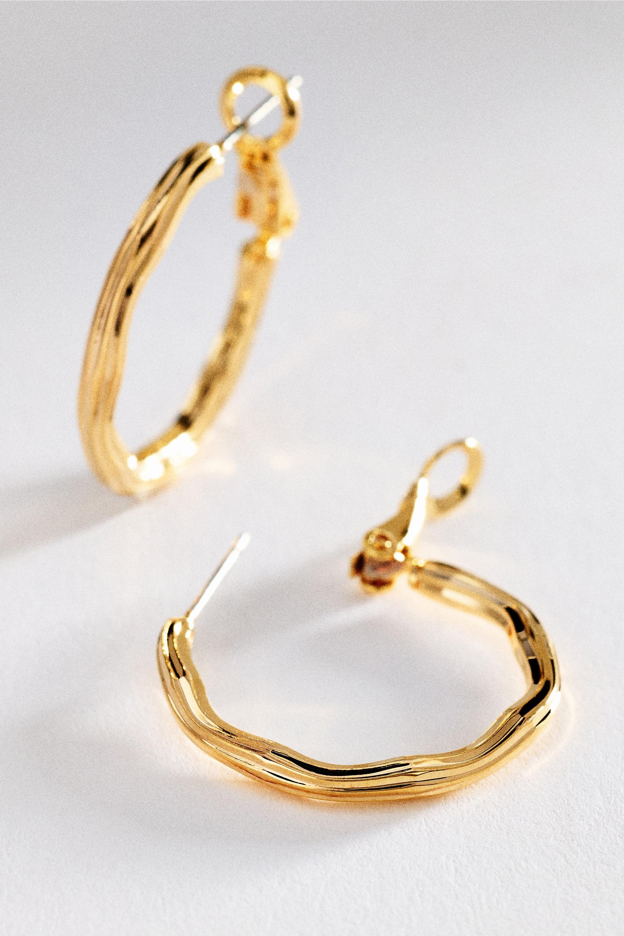 Textured Hoop Earrings, Gold, Gold, large image number 0