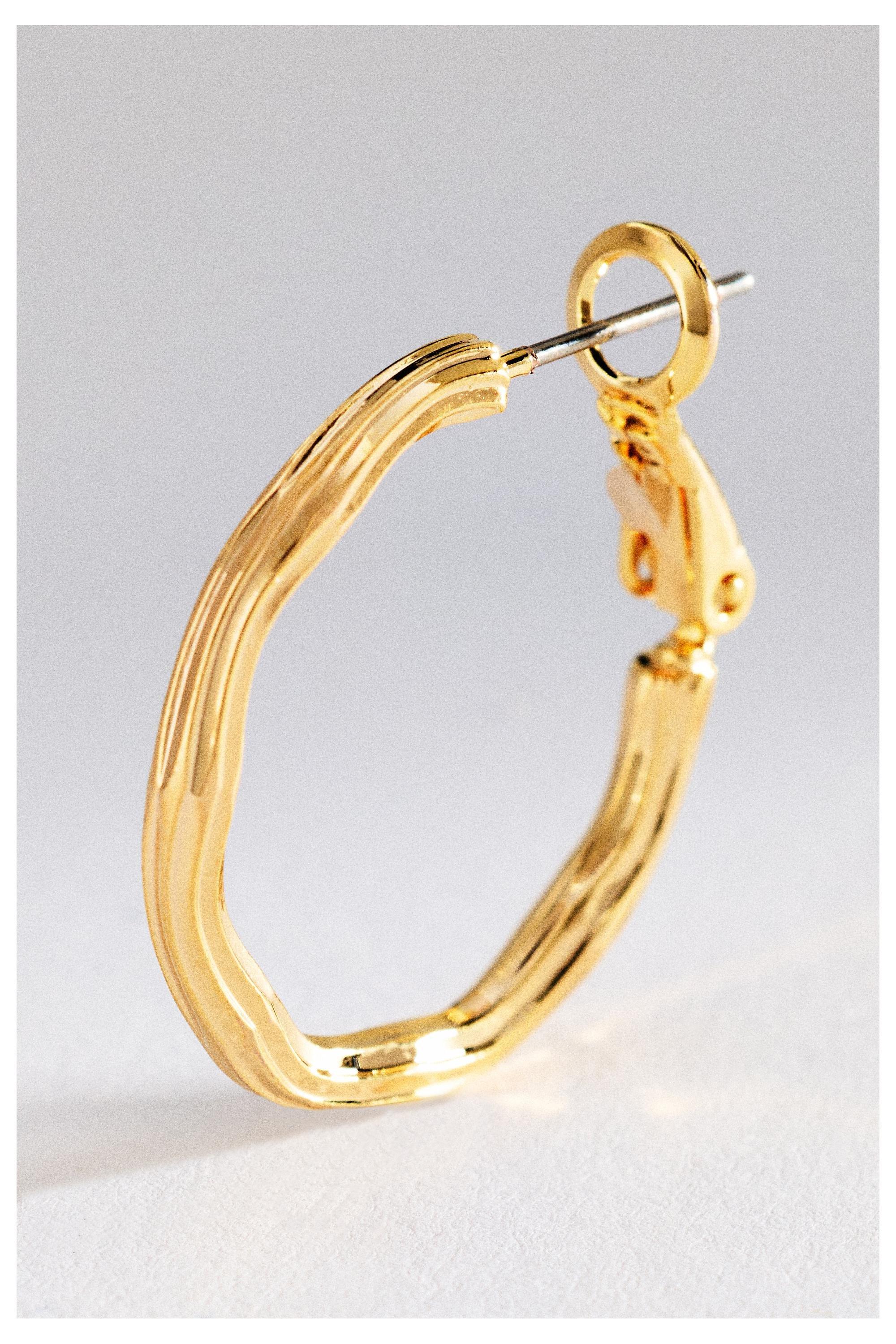 Textured Hoop Earrings, Gold, Gold, large image number 1