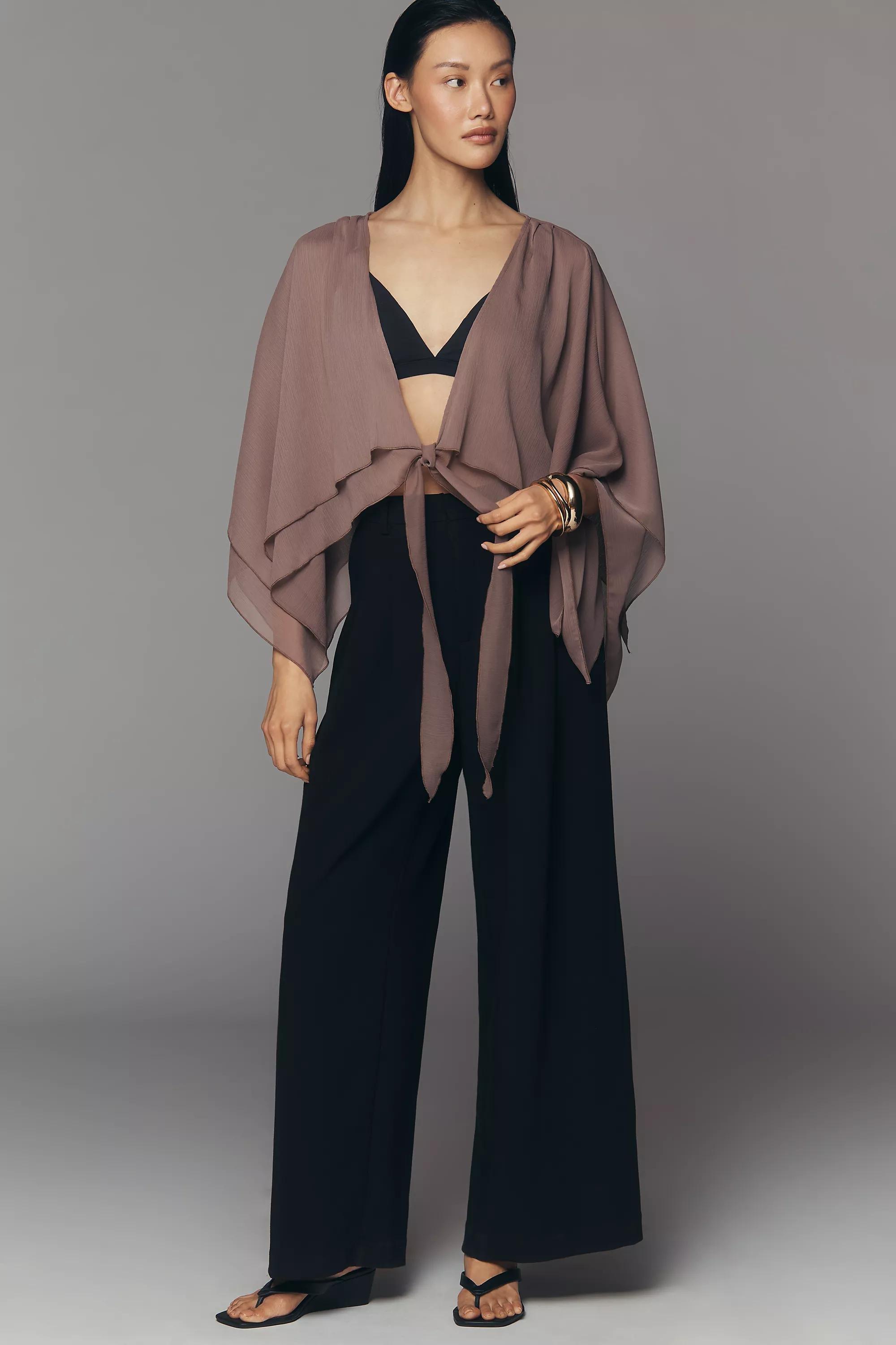 By Anthropologie Sheer Layered Poncho, Pink, Brown, medium